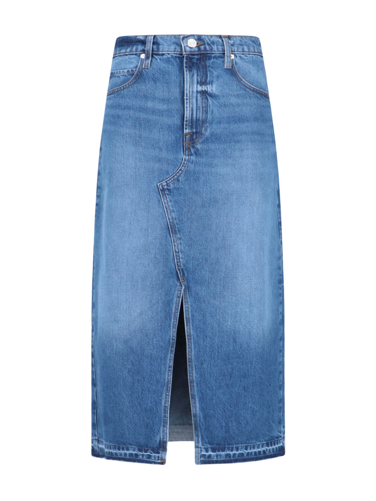 Shop Frame Denim Midi Skirt In Blue