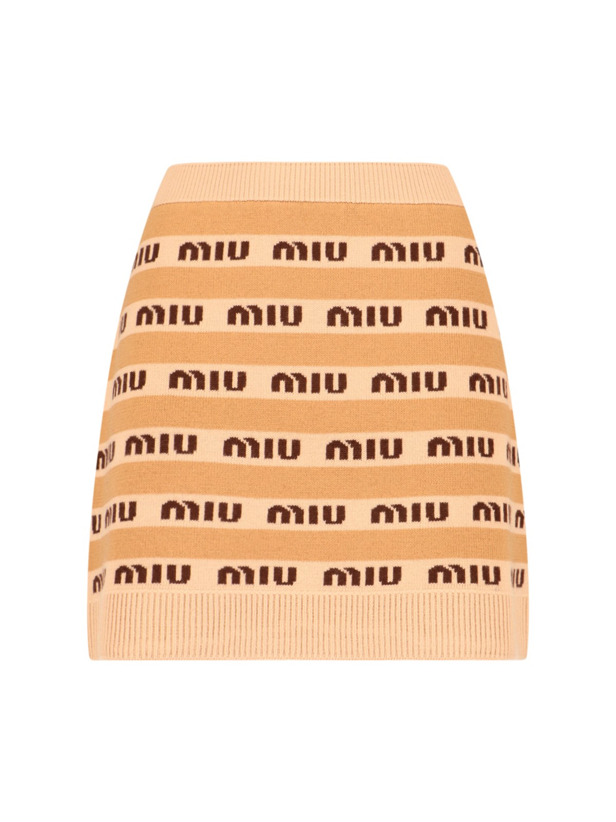 Shop Miu Miu Logo Mini Skirt In Beige