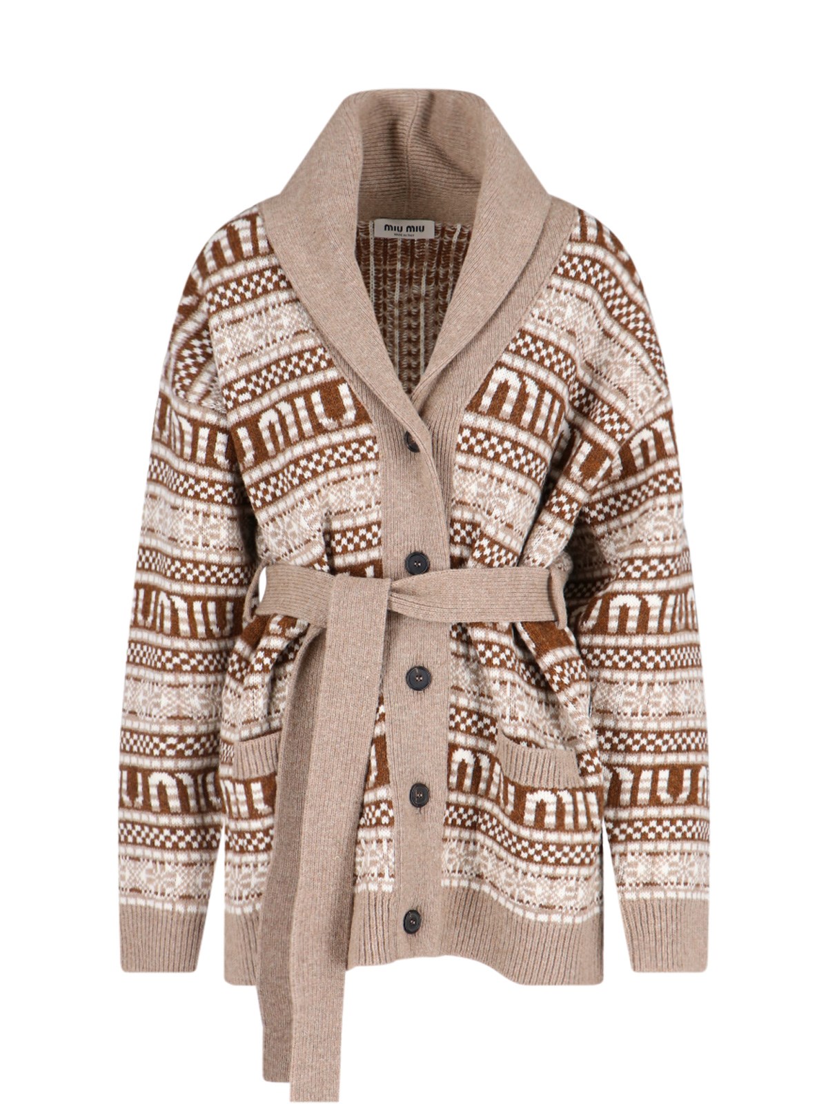 Miu Miu Shetland Wool Cardigan In Beige