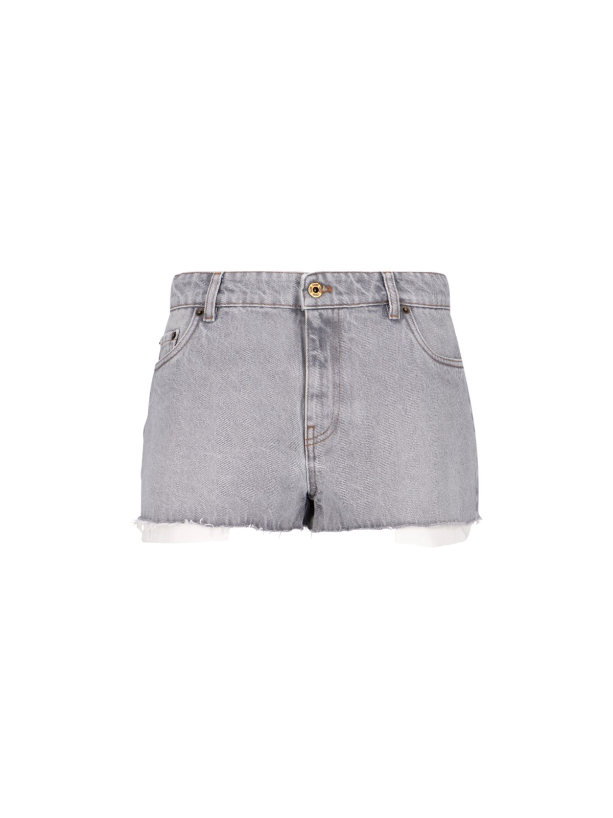 Shop Miu Miu Denim Shorts In Gray