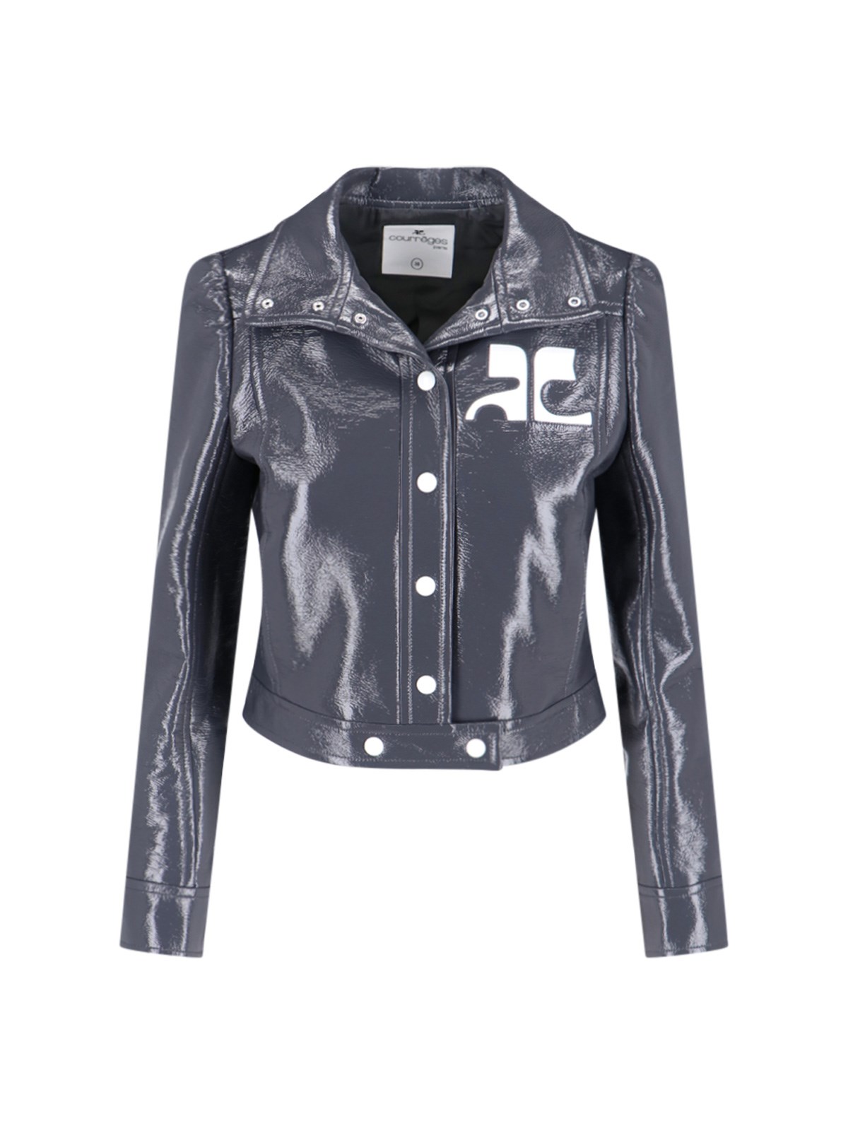 Courrèges Reedition Cropped Coated Cotton-blend Jacket In Gray