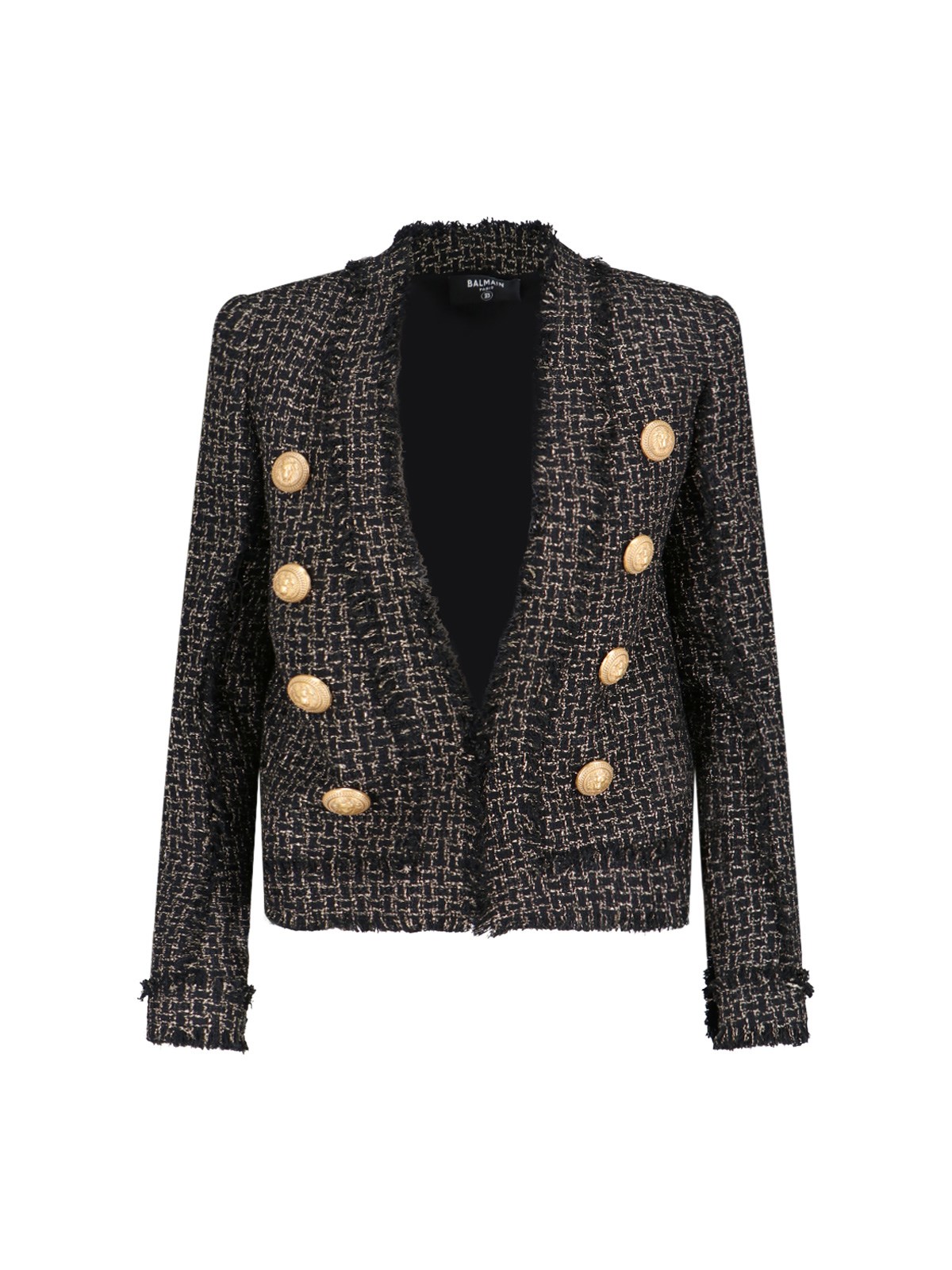 Balmain Black Jacket With Jewel Buttons In Tweed Woman In Gray