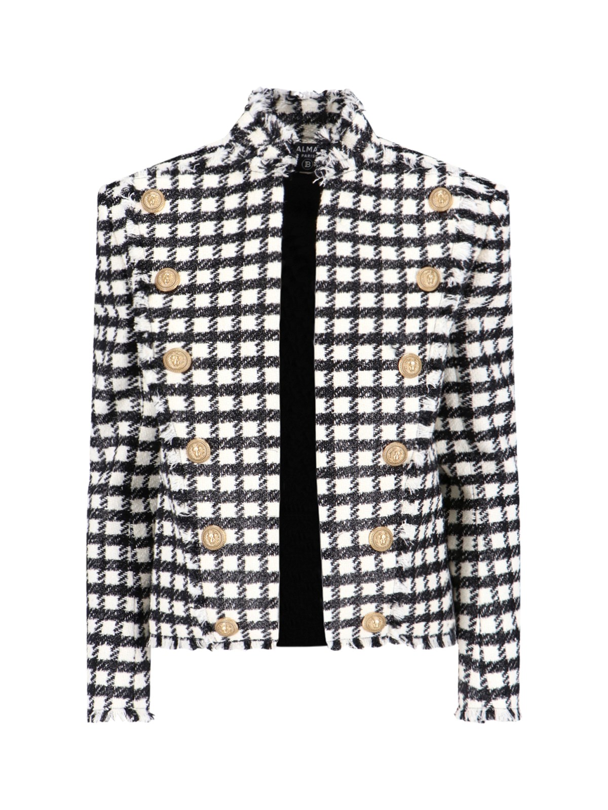 Balmain Button-embellished Checked Jacket In Black  