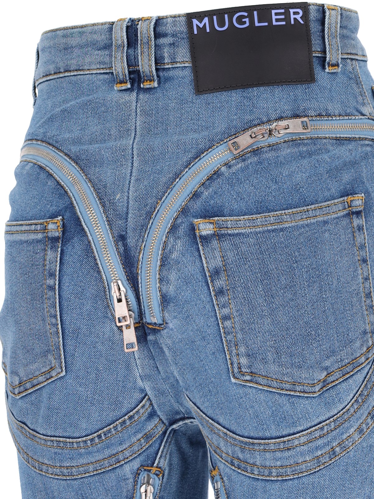 デニム・ジーパン MUGLER Woman Jeans Blue 25P6PA04872014 RD600 Mugler bi-color straight-leg Jeans | Blue | FARFETCH
