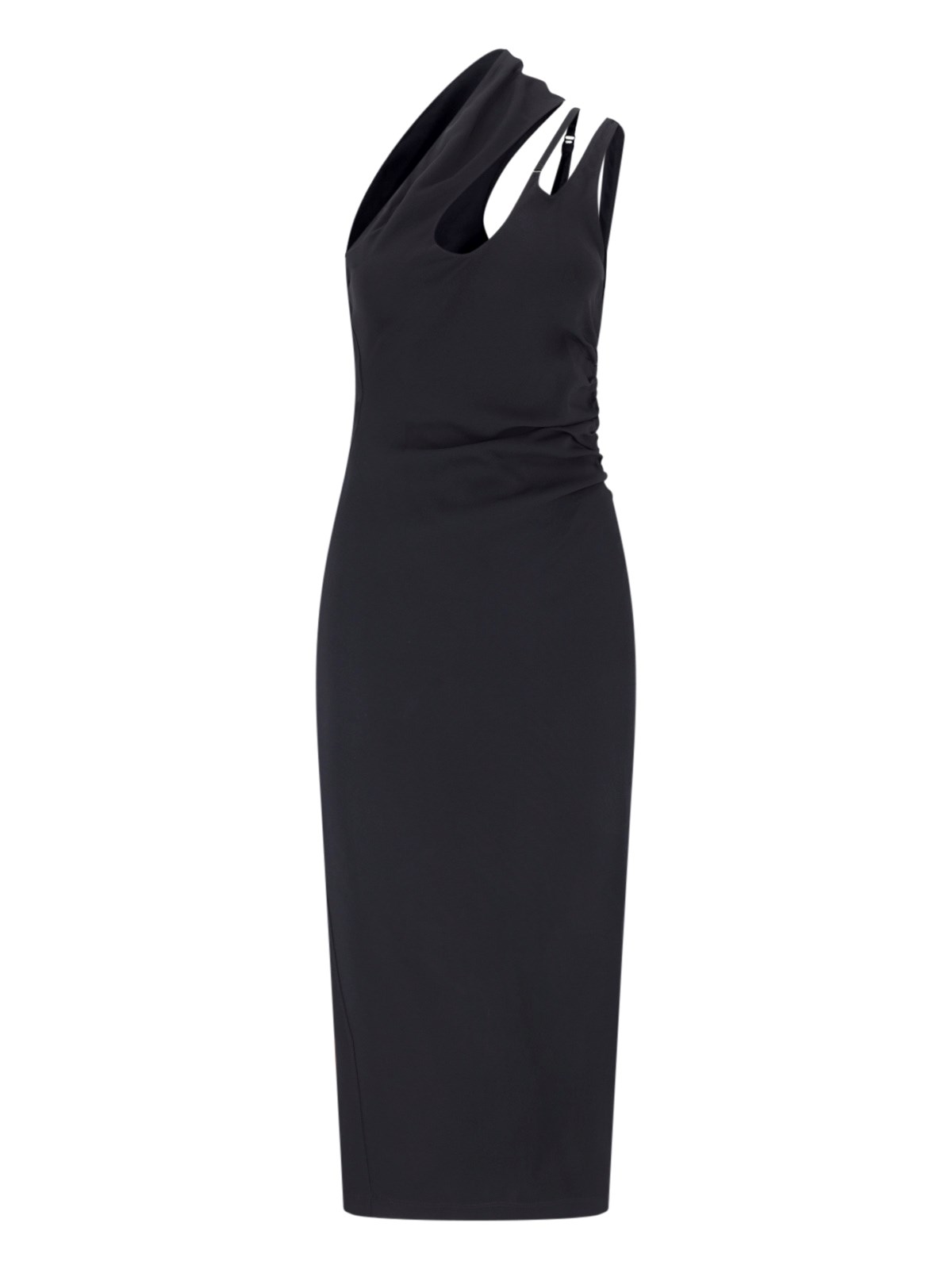 Shop Mugler 'asymmetric Dress' Midi Dress In Black  