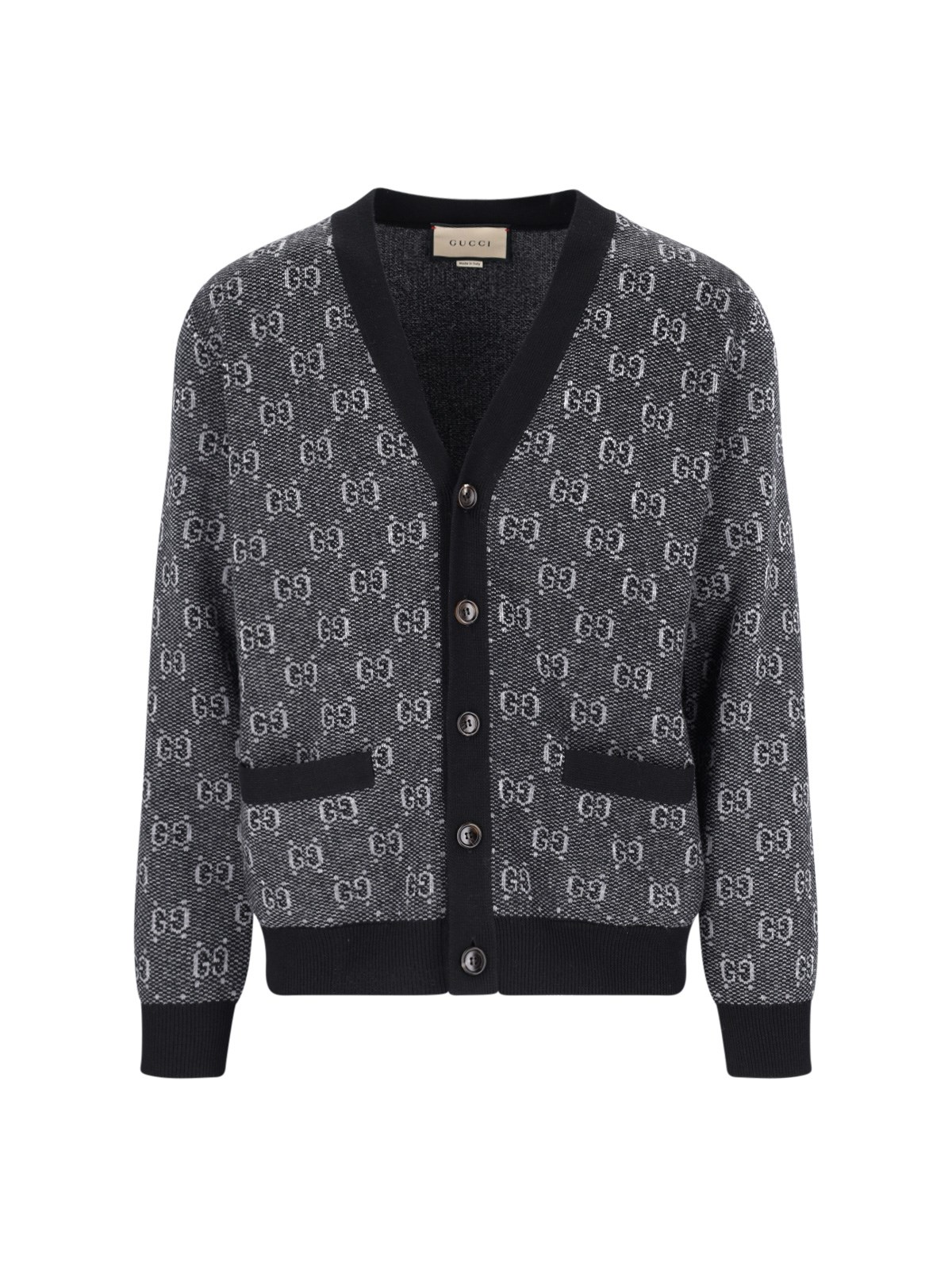 Gucci Logo-jacquard Wool Cardigan In Gray
