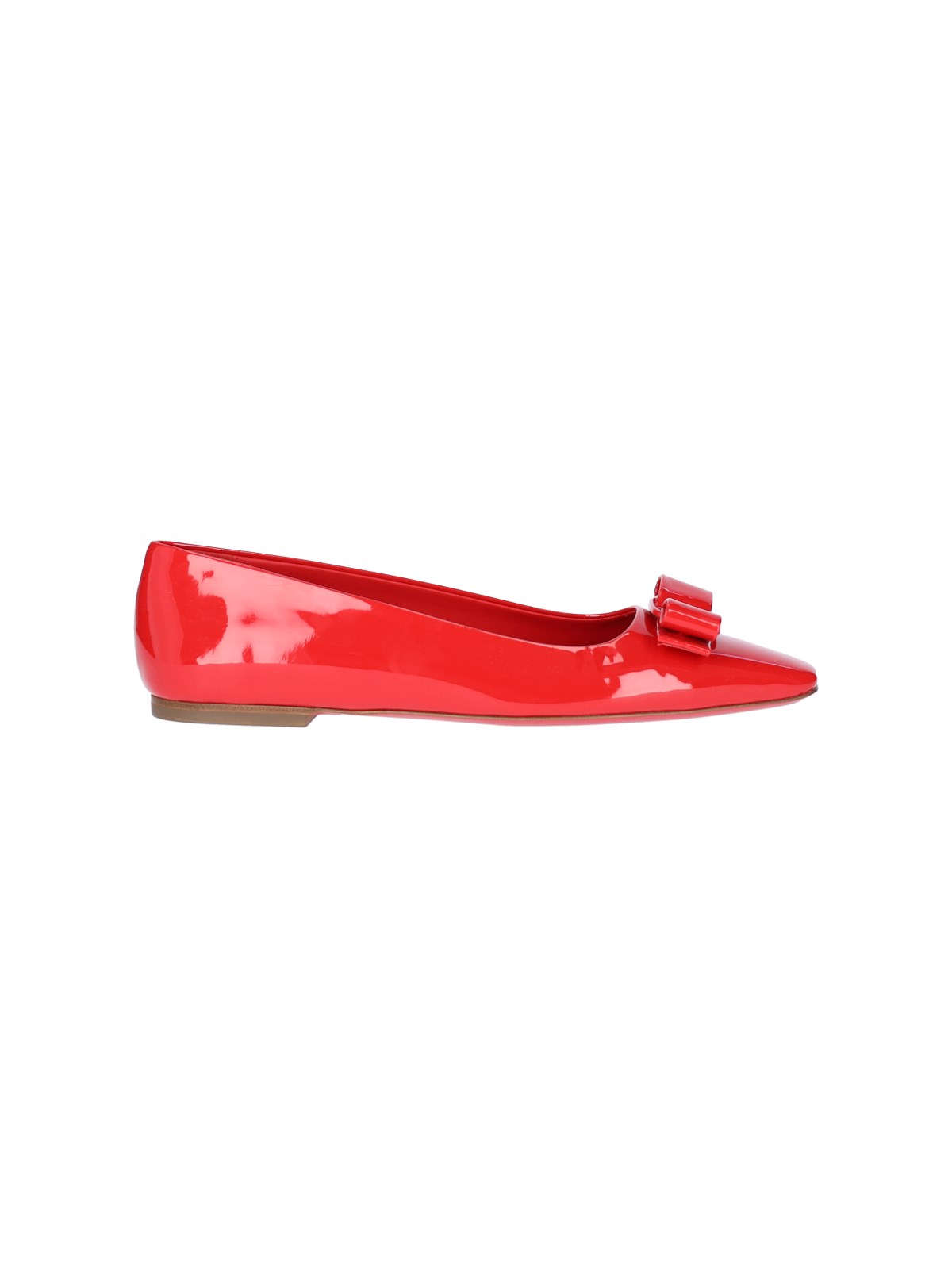 Ferragamo Anz Patent Leather Ballerinas With Vara Bow In Red