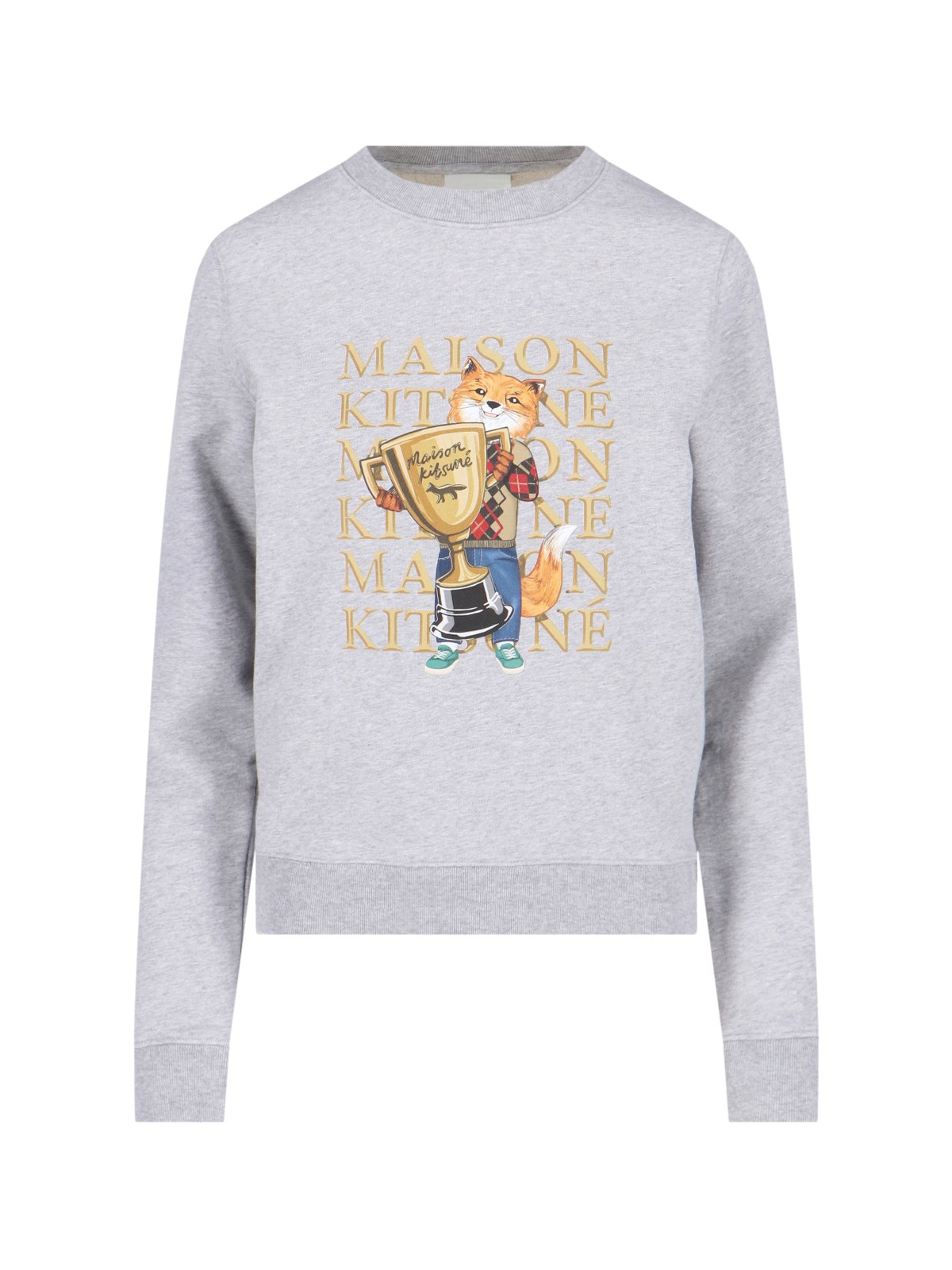 Maison Kitsuné "fox Champion" Crew Neck Sweatshirt In Grey