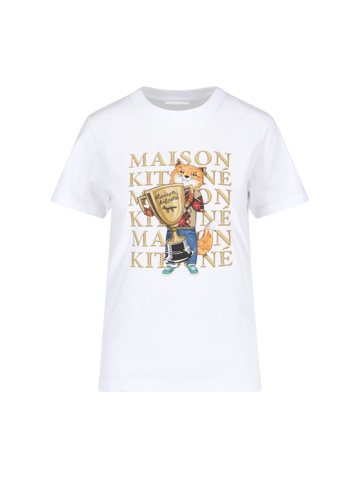 Shop Maison Kitsuné "fox Champion" T-shirt In White