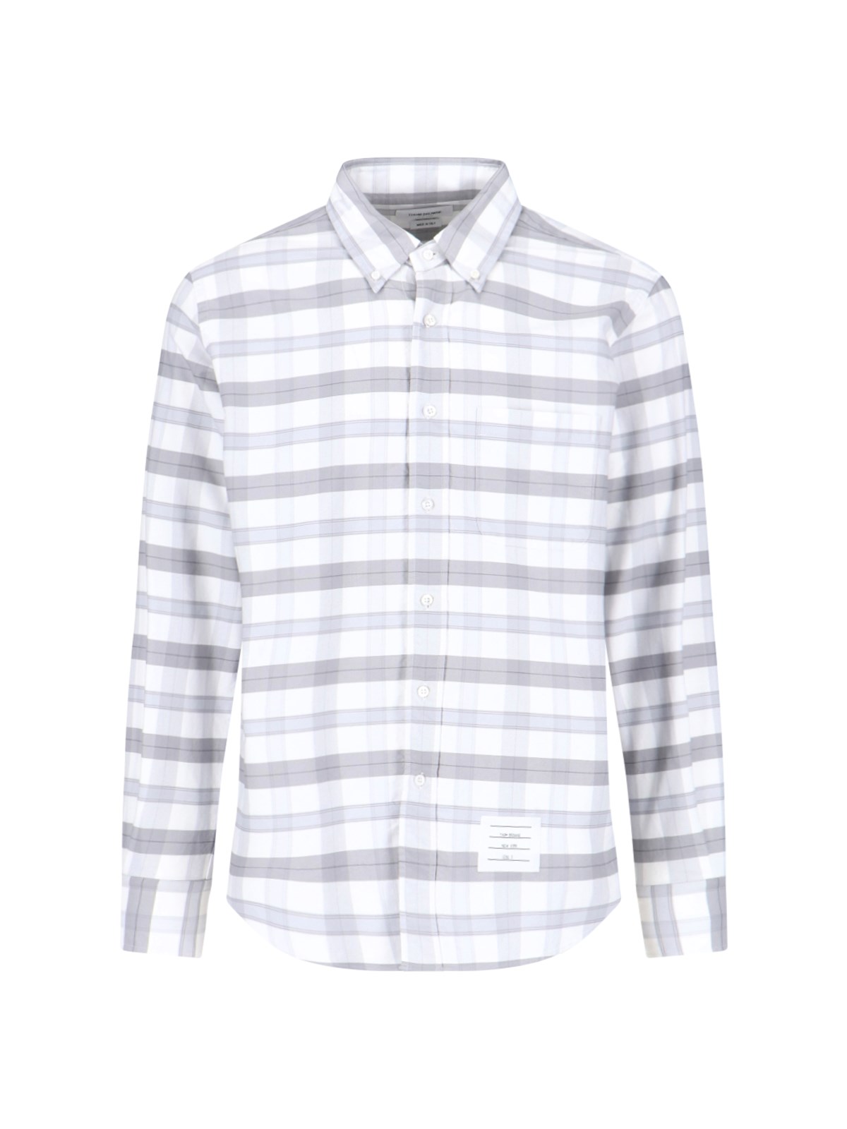 Thom Browne Tartan Oxford Straight Fit Shirt In Grey