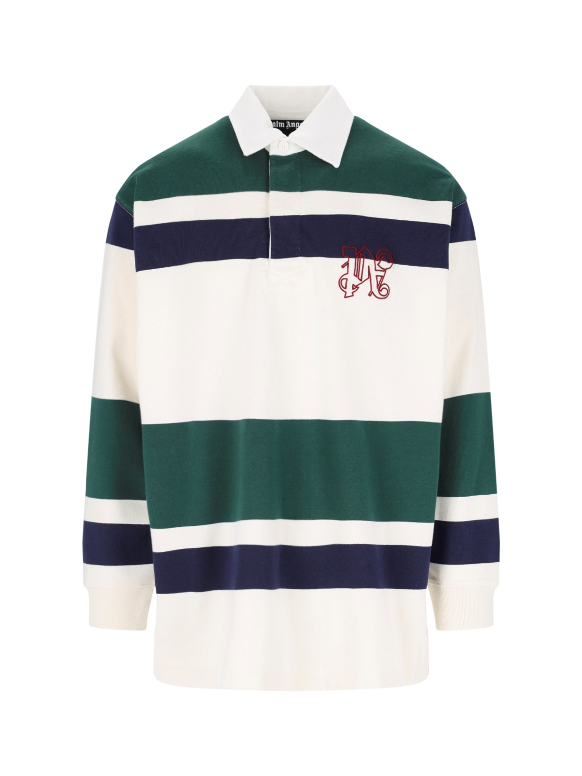 Palm Angels Beige Monogram Long Sleeve Polo In Cream