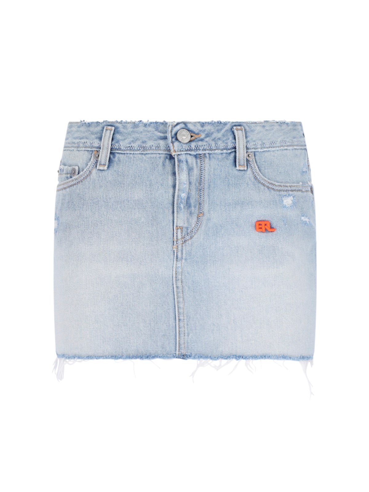 Erl X Levi's® Distressed Raw Hem Denim Miniskirt In Light Blue