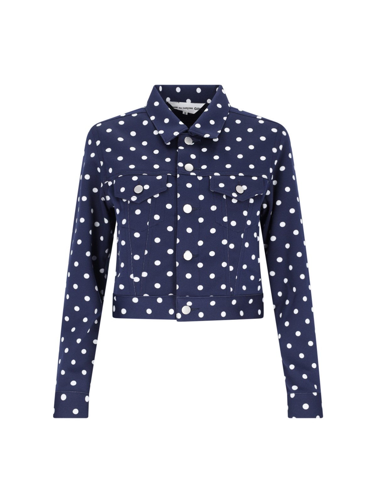 Comme Des Garcons Girl Polka-dot-print Cropped Jacket In Blue