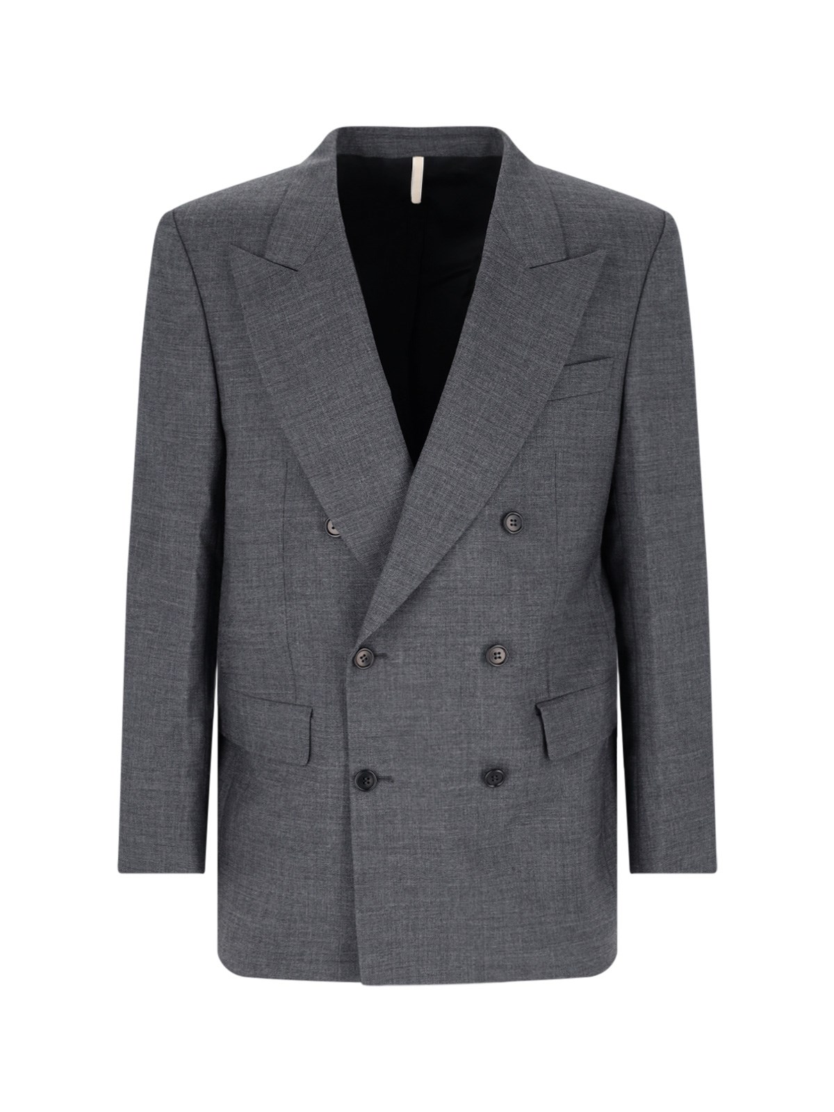 Sunflower Peaked-lapel Double-breasted Wool Blazer In Gray