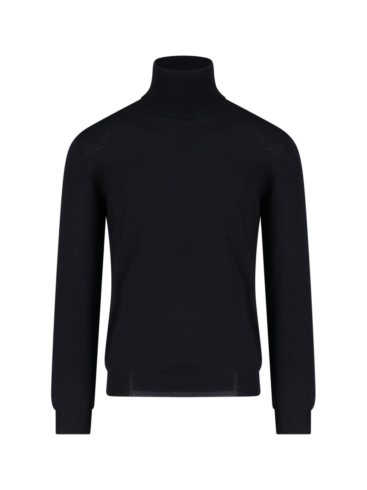 Zanone Ribbed Turtleneck Sweater Long Sleeves In Black  