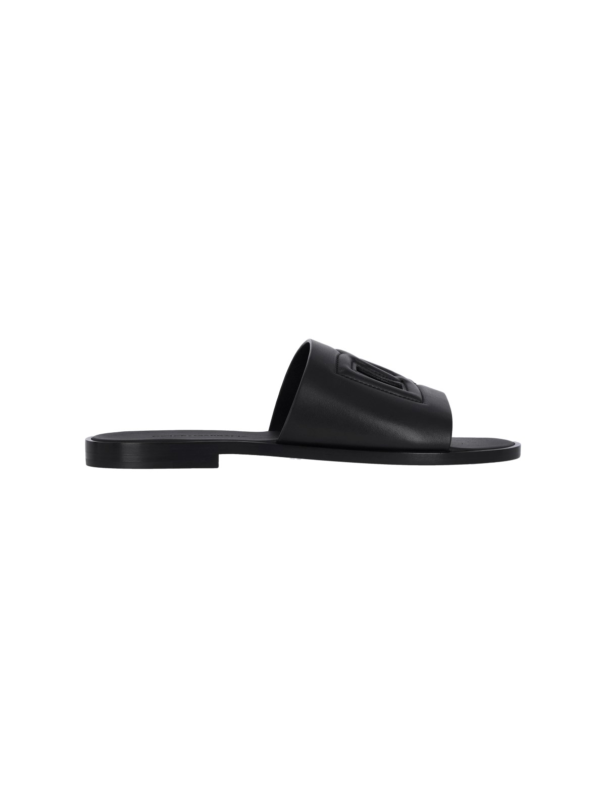 Shop Dolce & Gabbana Slide Leather Sandals In Black  