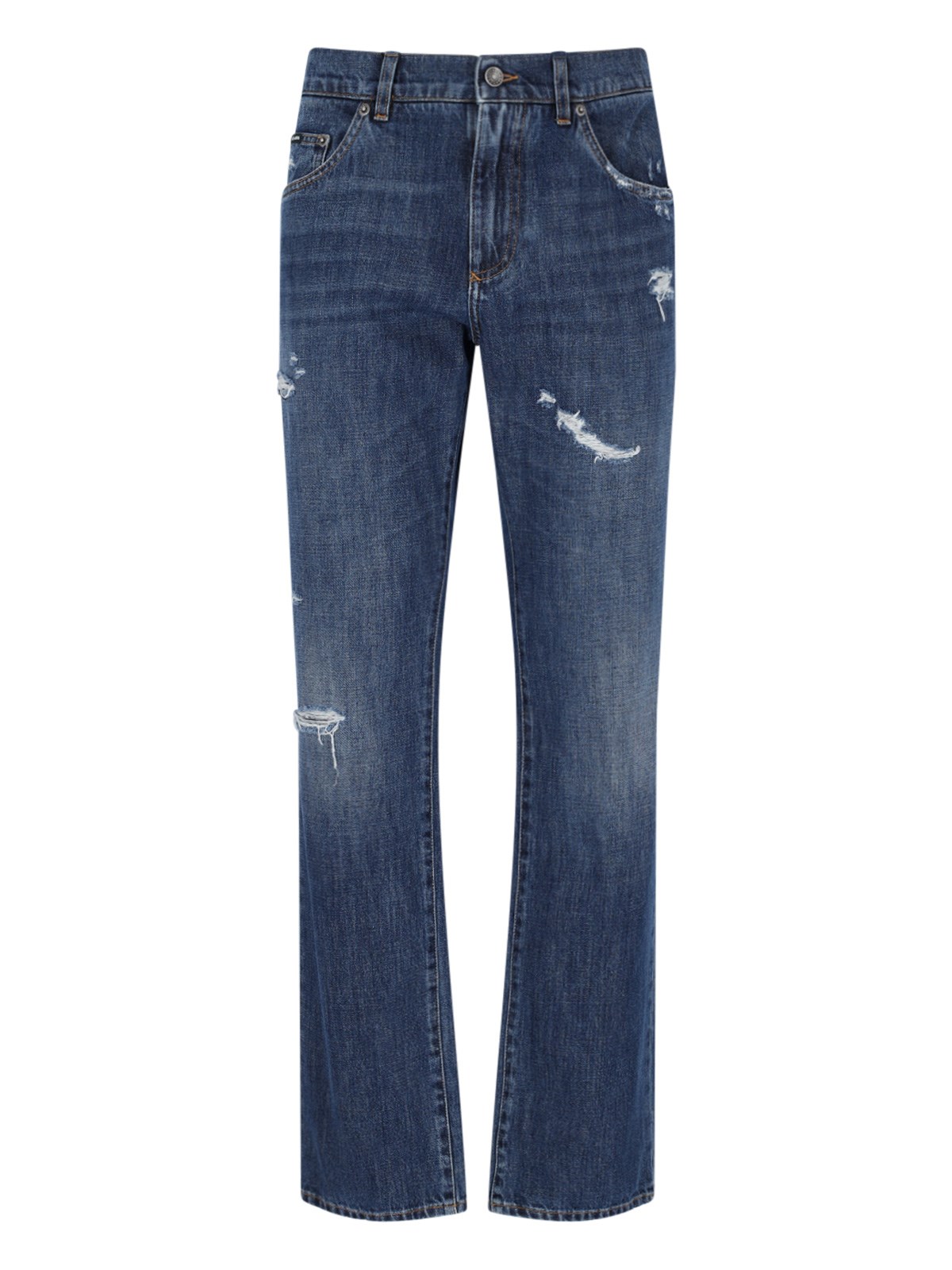 Shop Dolce & Gabbana Destroyed Jeans In Light Blue