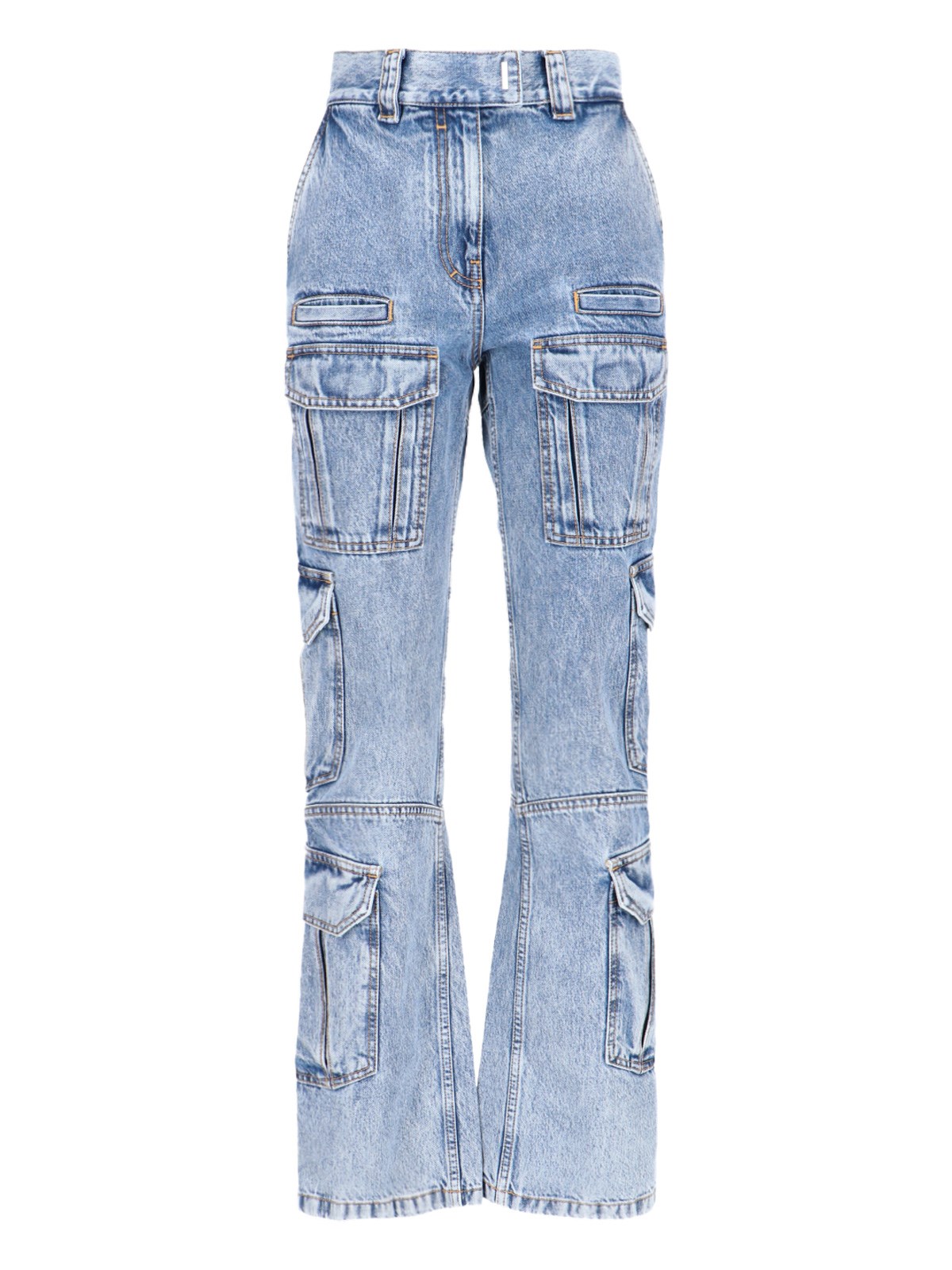 Shop Givenchy Cargo Bootcut Jeans In Light Blue