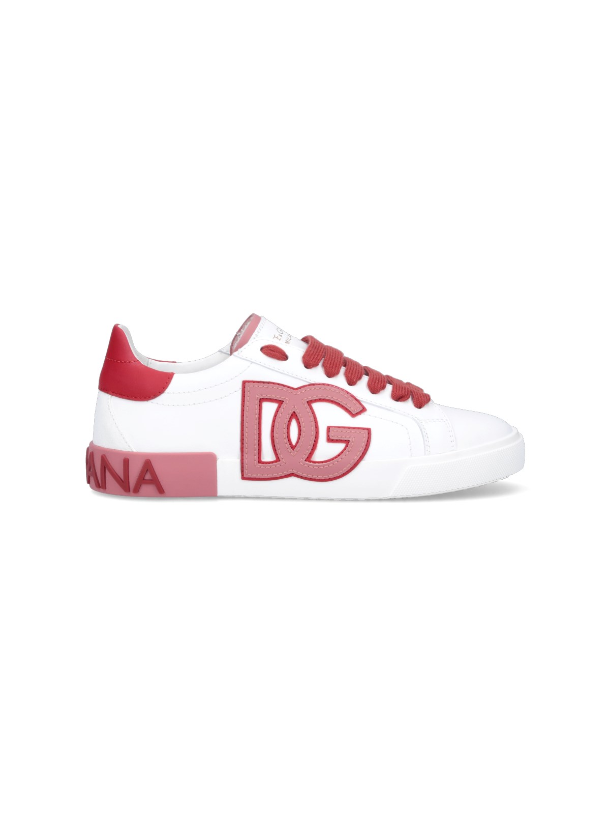Dolce & Gabbana Portofino Vintage Sneakers In Calfskin With Logo Patch In White