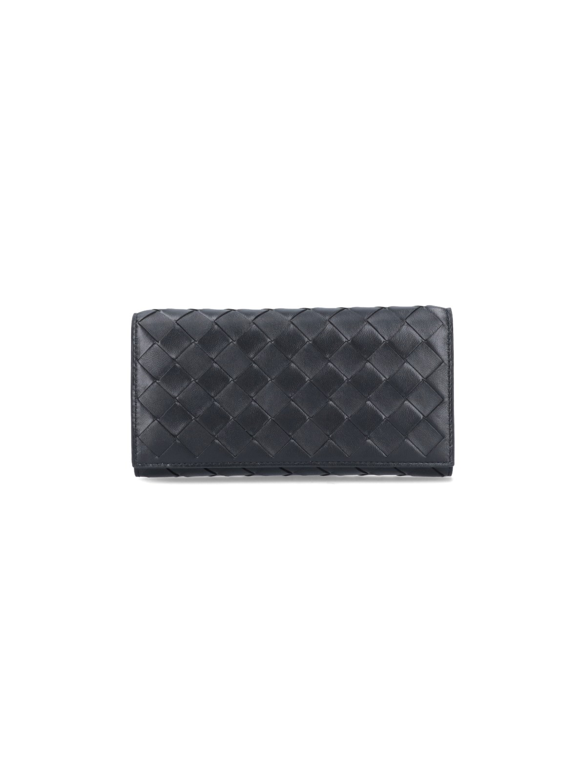 Bottega Veneta Braided Flap Wallet In Black  