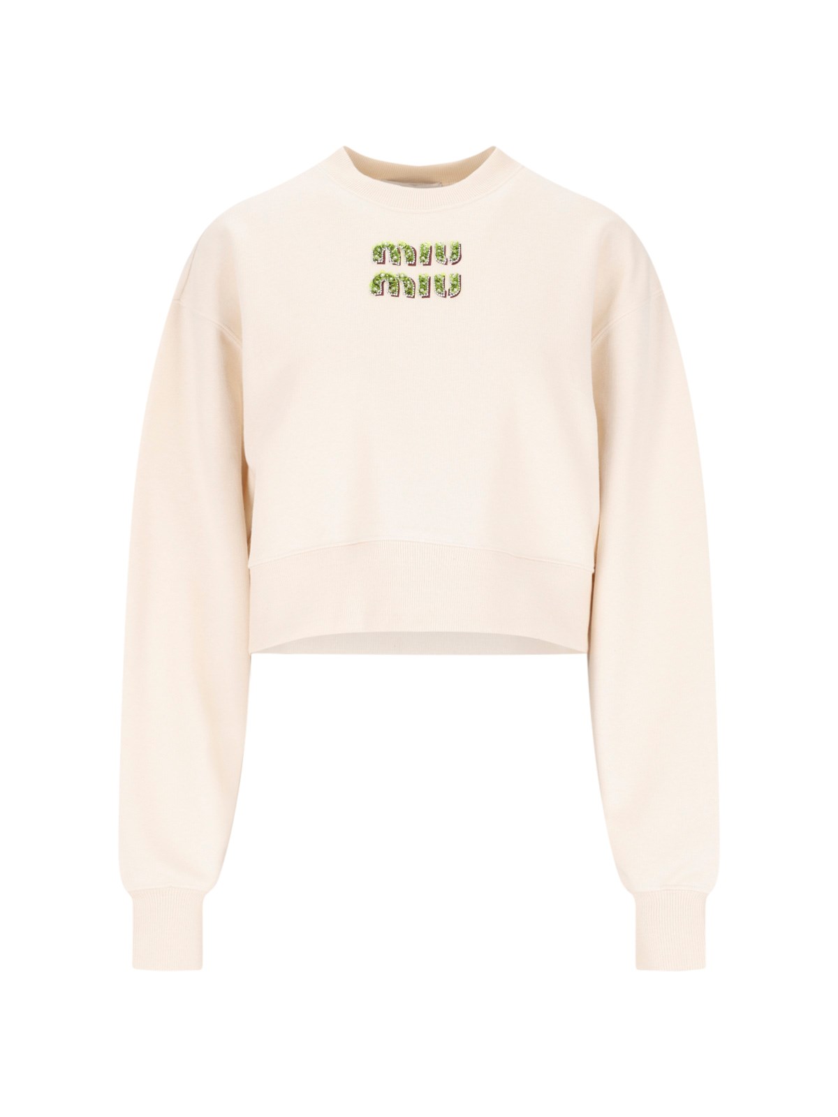 Miu Miu Logo Cropped Sweatshirt In Cream