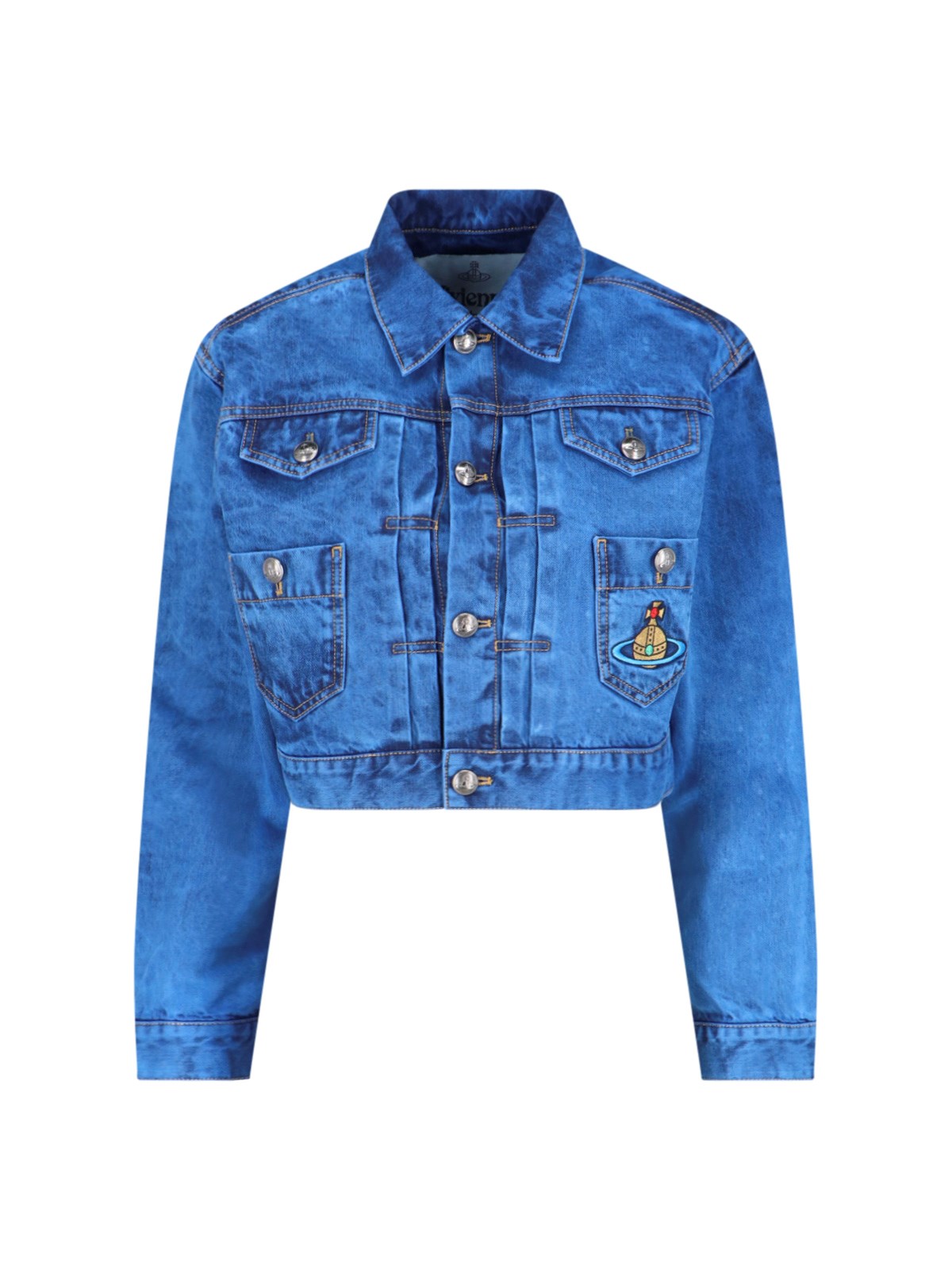 Shop Vivienne Westwood Logo Denim Jacket In Blue