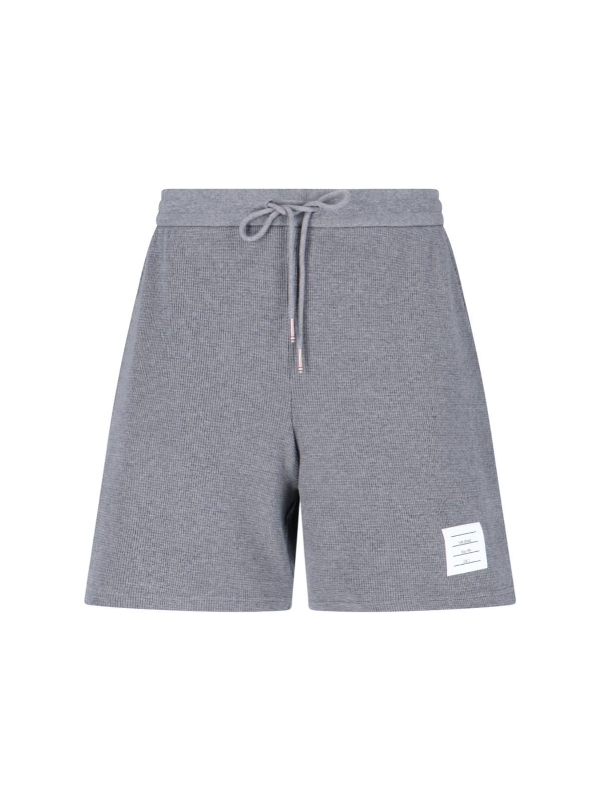 Thom Browne Logo Patch Drawstring Shorts In Gray