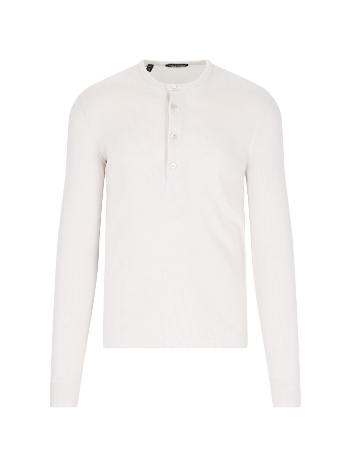 Tom Ford Henley Long Sleeve Buttoned T-shirt In Cream