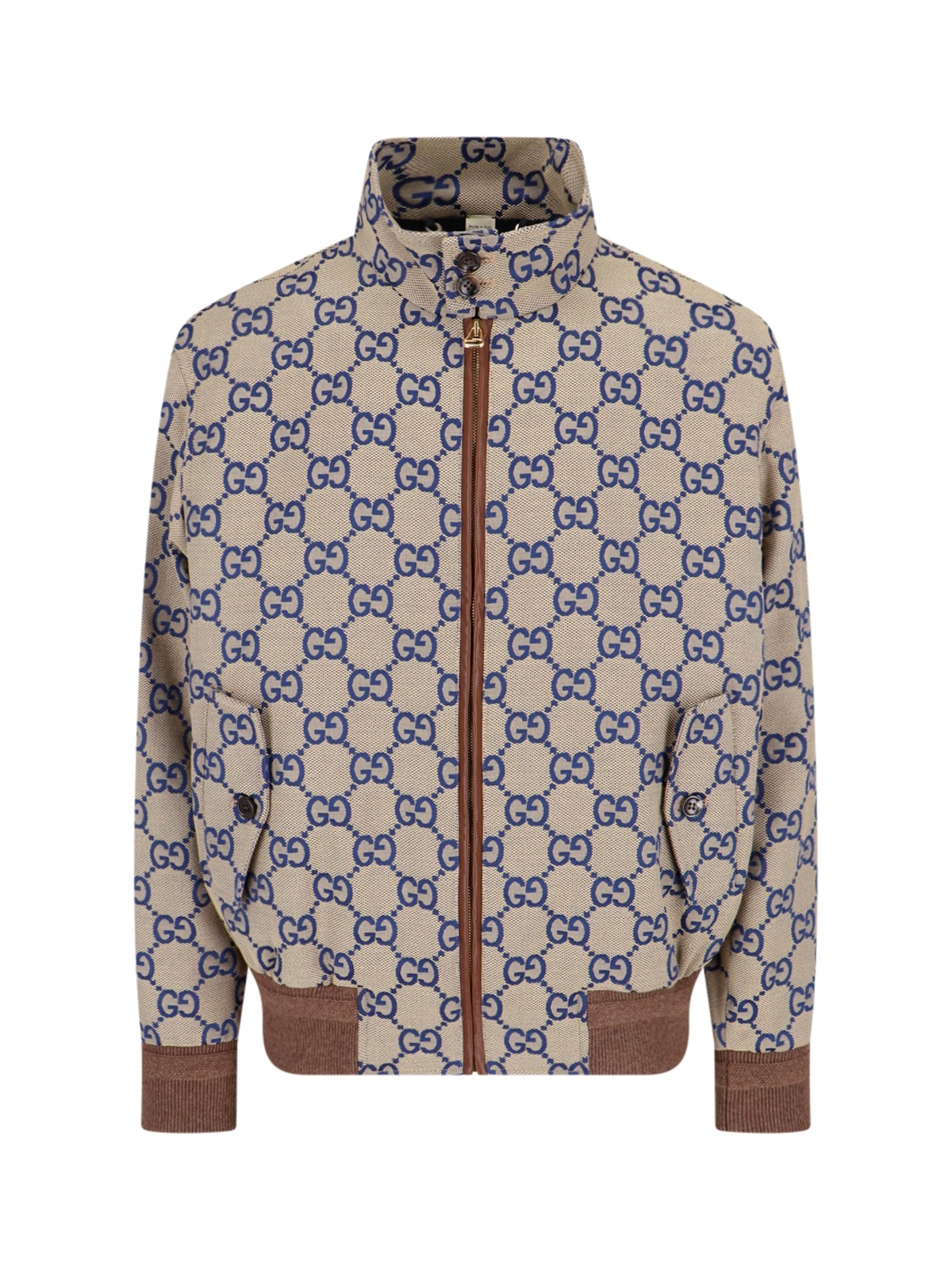 Shop Gucci 'gg' Zip Jacket In Beige