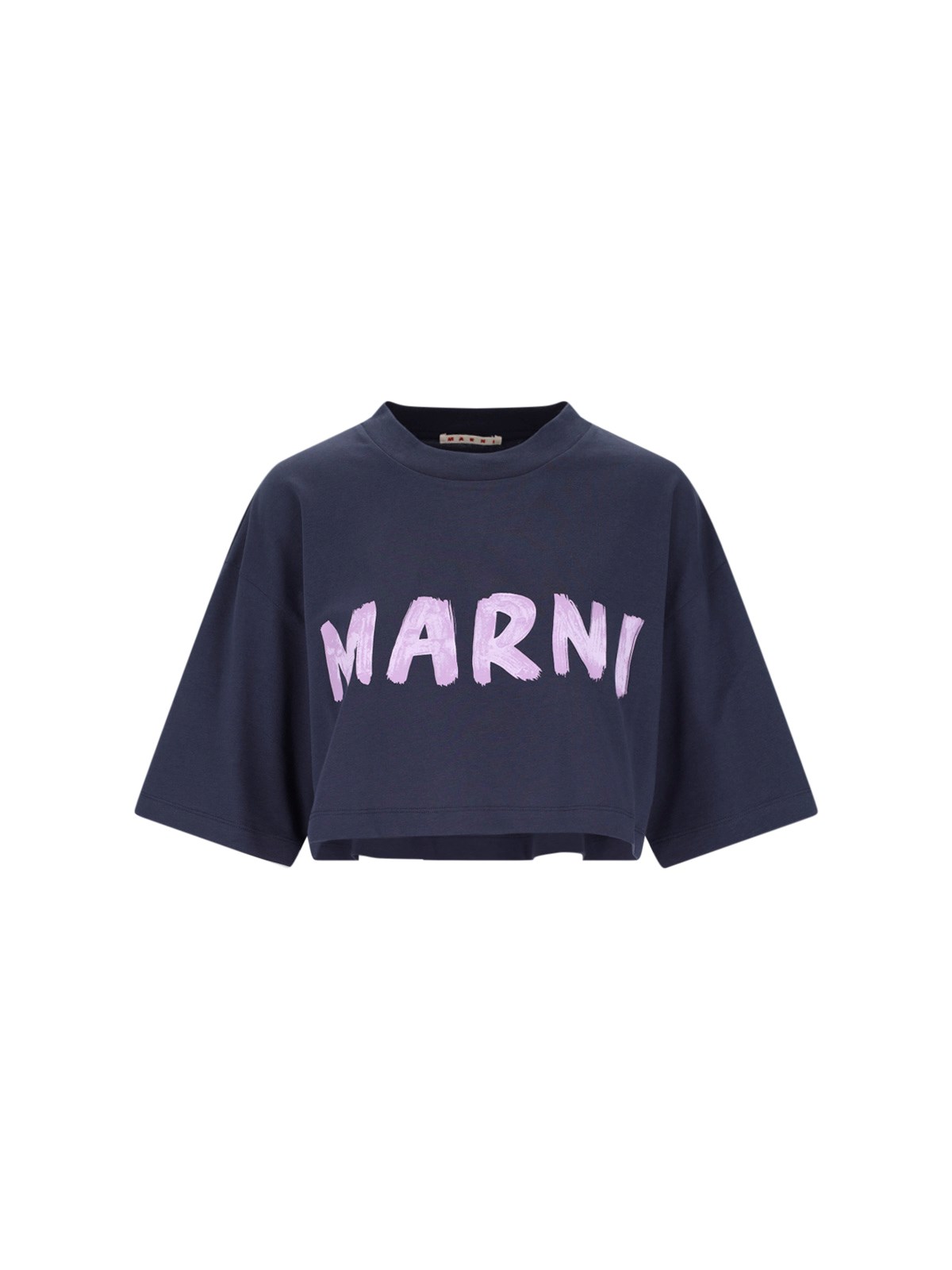 Shop Marni Logo Crop T-shirt In Blue