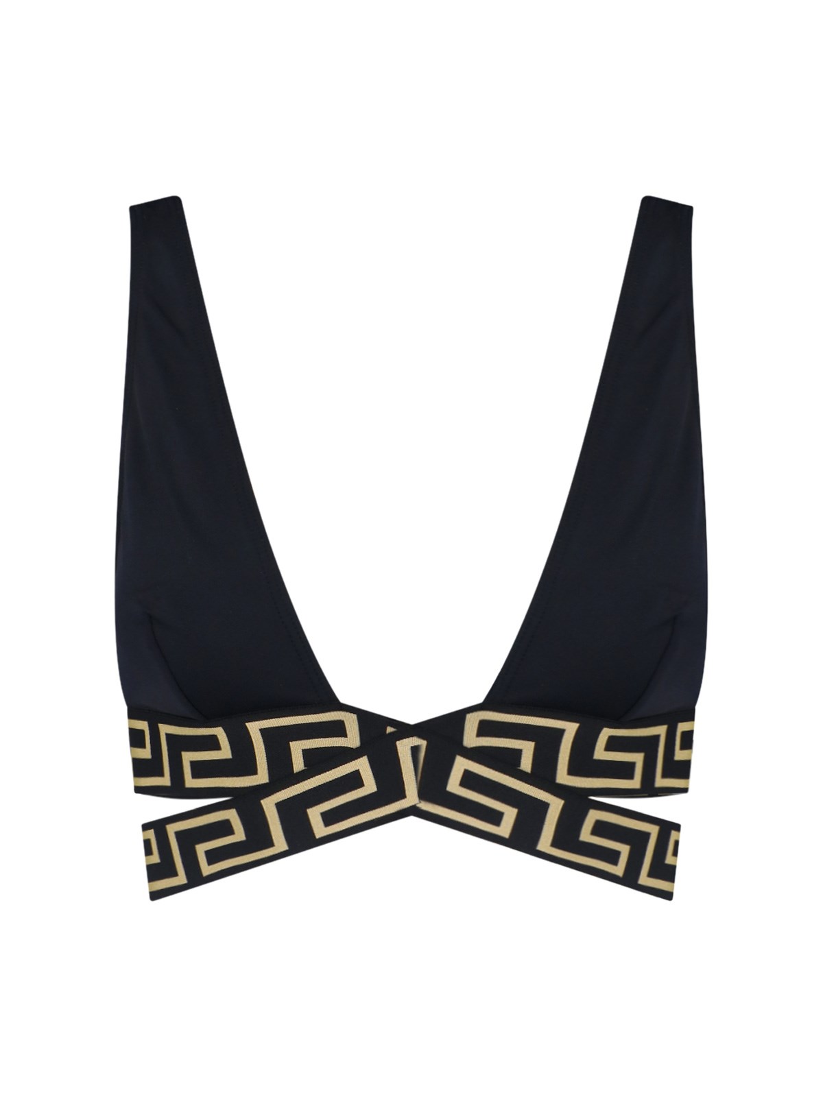 Shop Versace "greca" Bikini Top In Black  