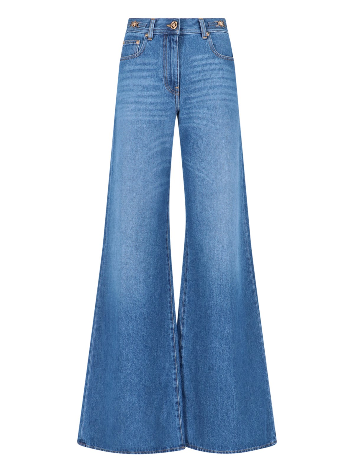 Versace Embellished High-rise Wide-leg Jeans In Blue