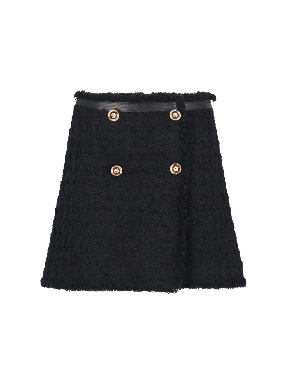 Shop Versace "tweed Bouclè" Mini Skirt In Black  