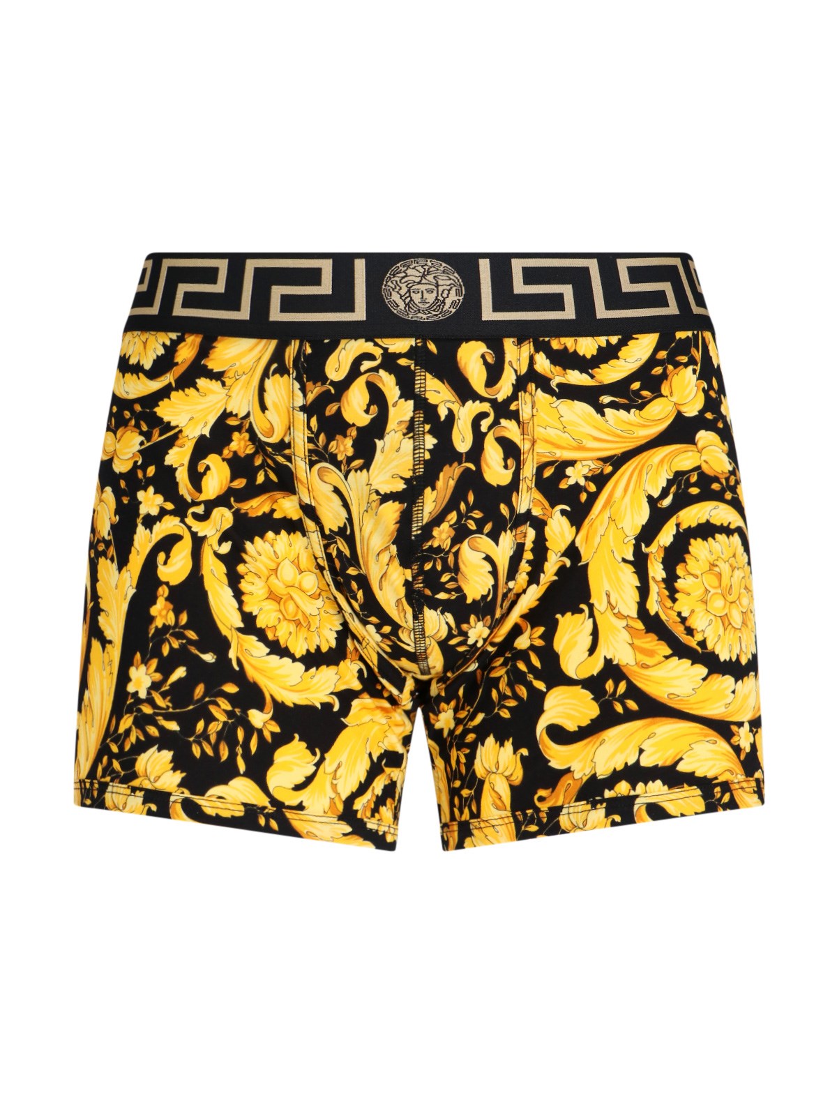 Shop Versace "barocco" Long Boxer Shorts In Yellow