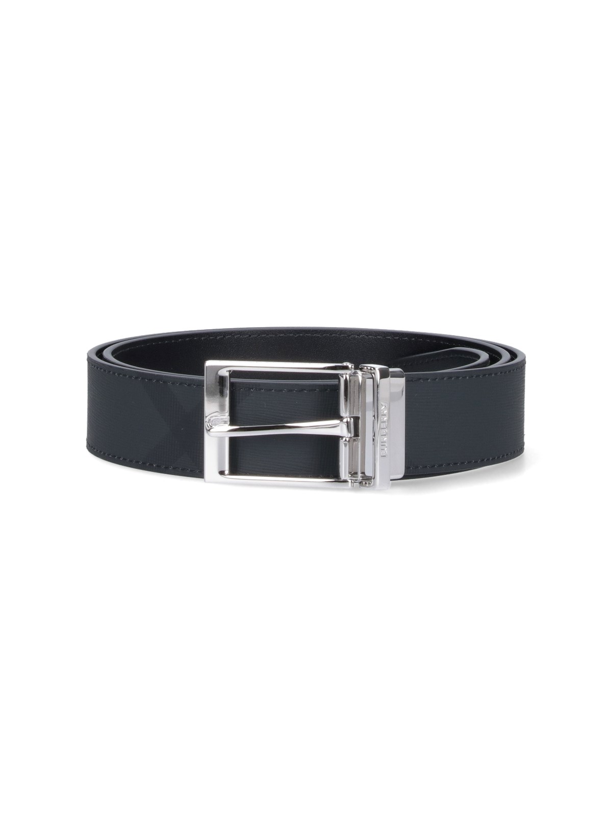 Shop Burberry "check" Reversible Belt In Gray