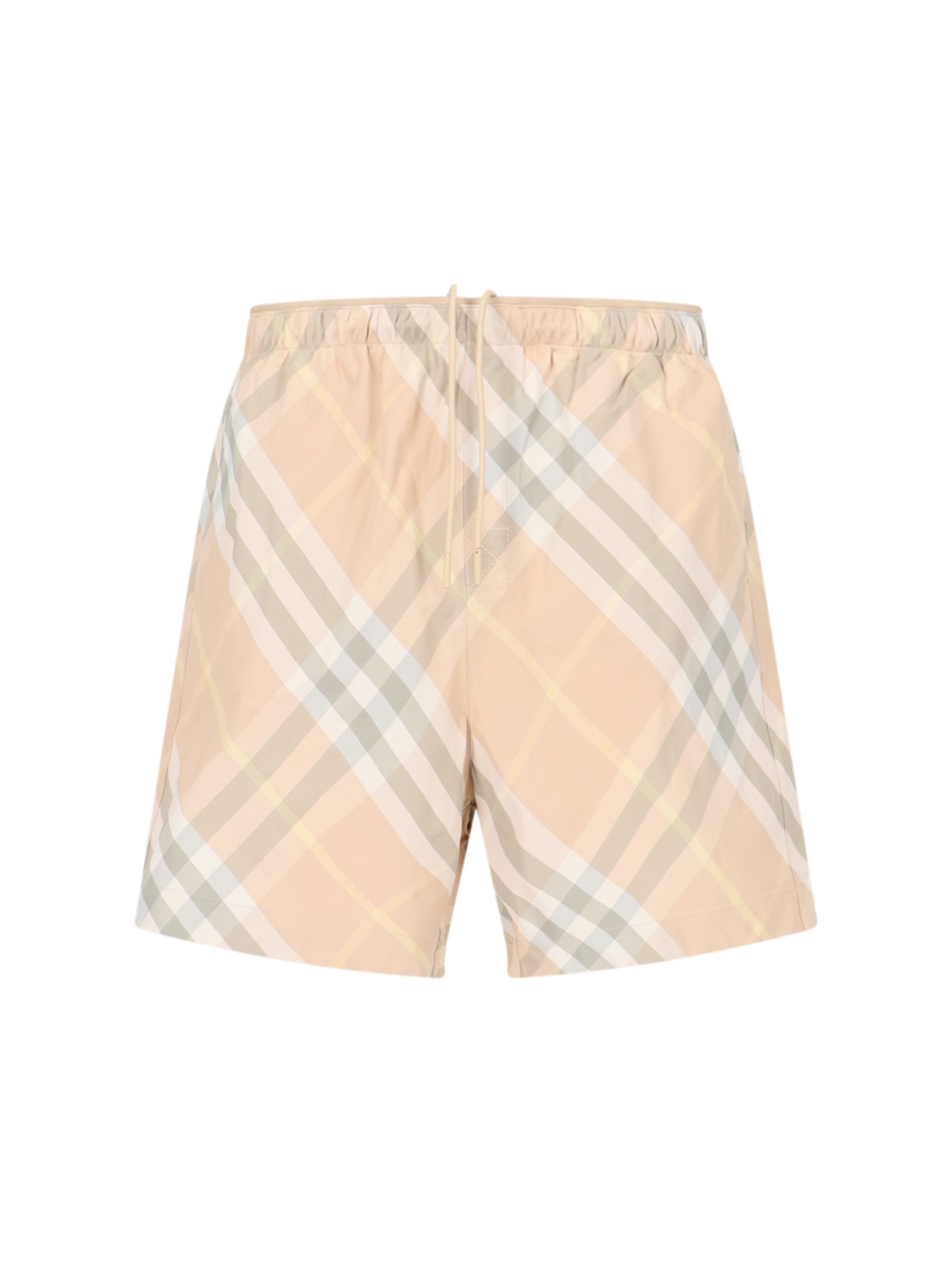 Shop Burberry "check" Swimsuit Shorts In Beige