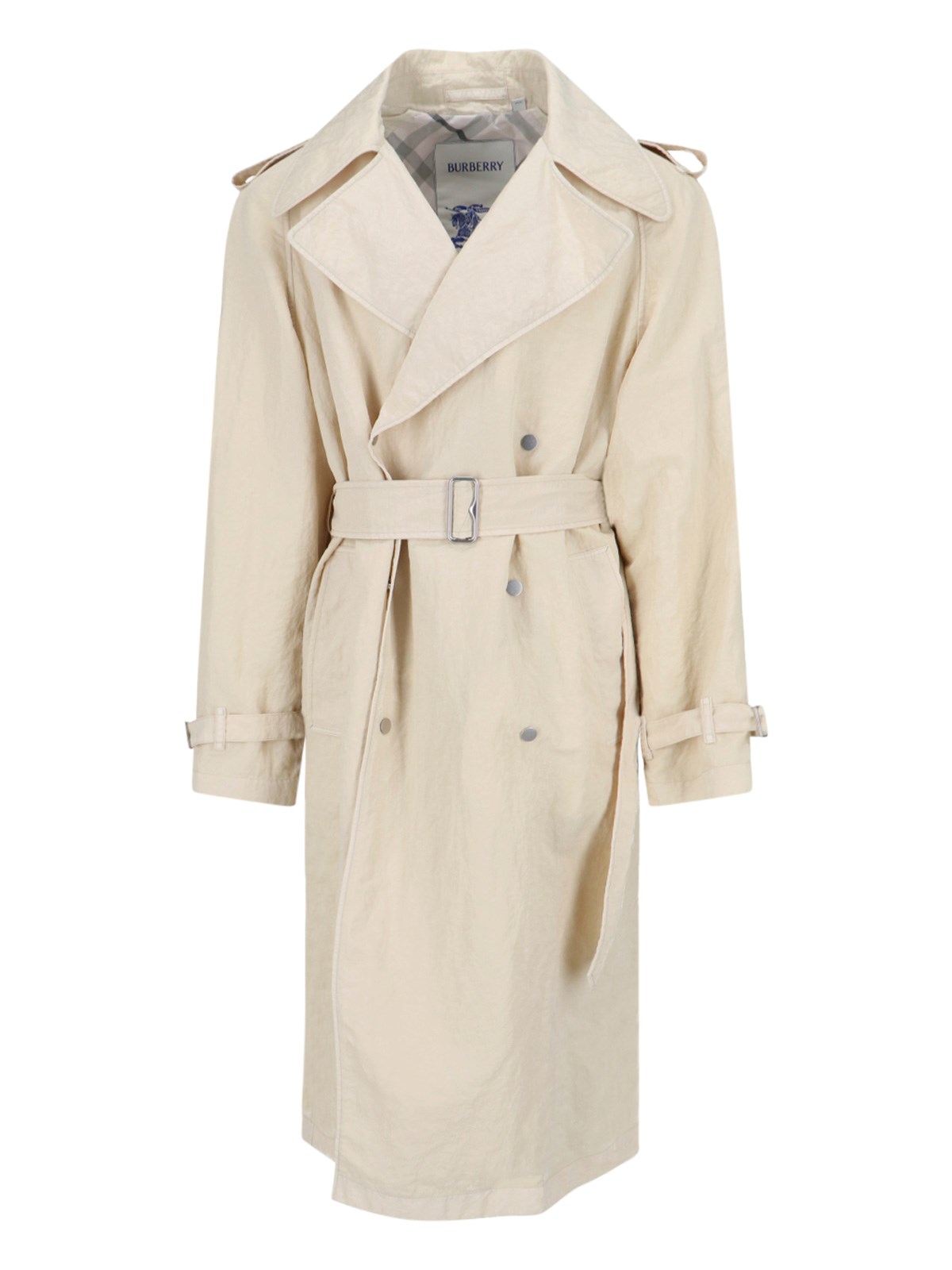 Shop Burberry Nylon Double-breasted Trench Coat In Cream
