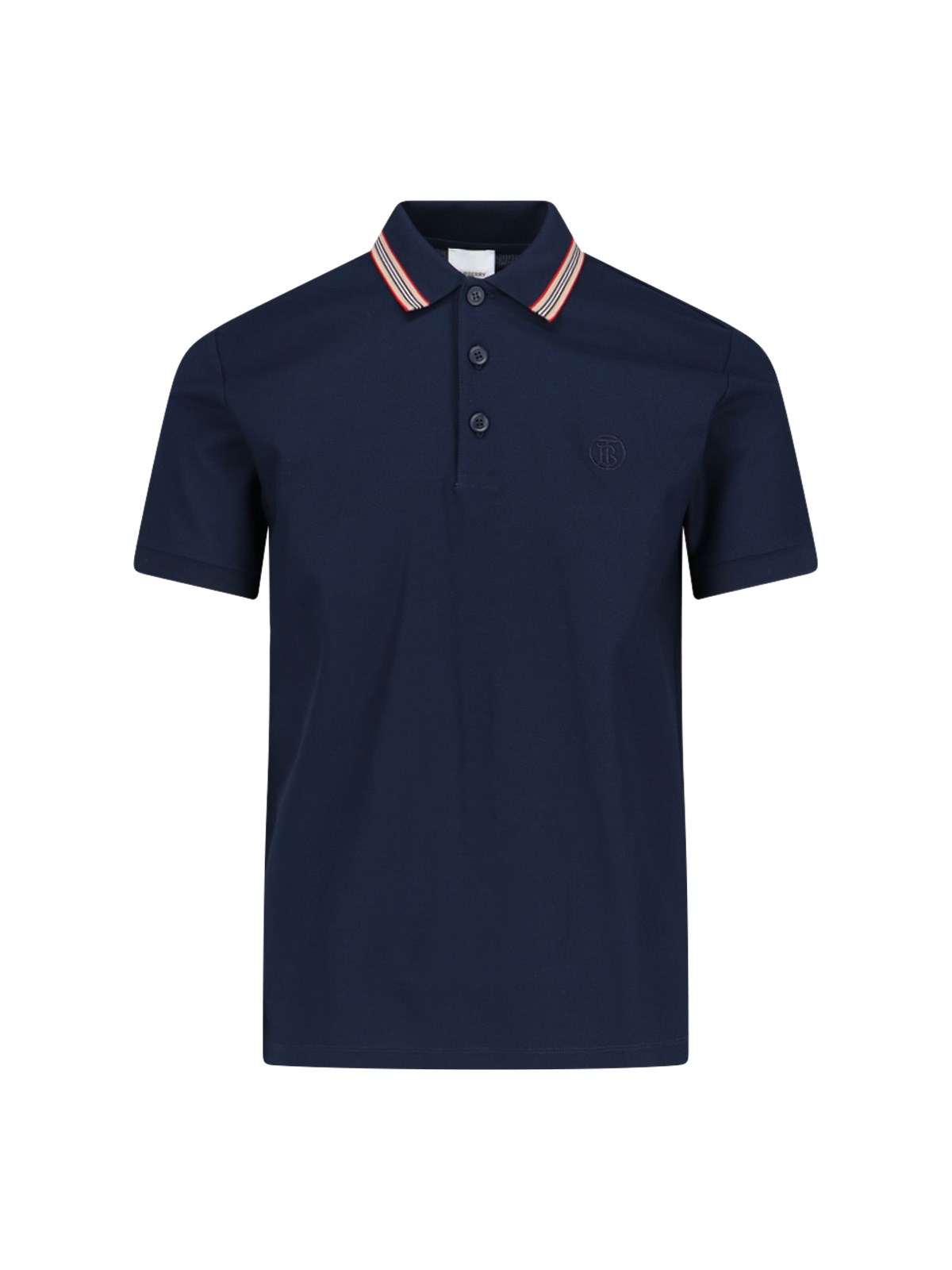 Burberry Striped Detail Polo Shirt In Blue