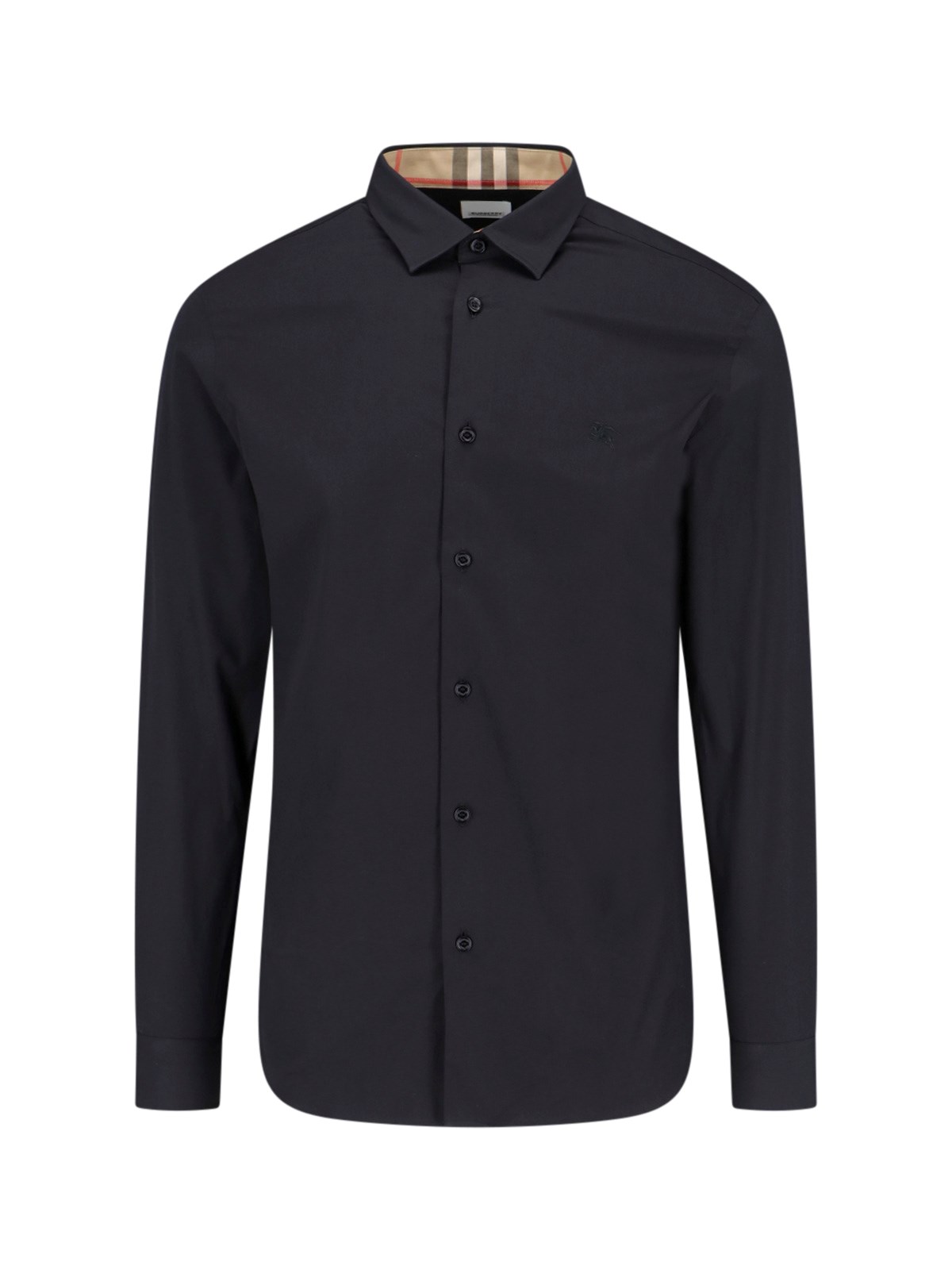 Burberry Check Details Shirt In Black  