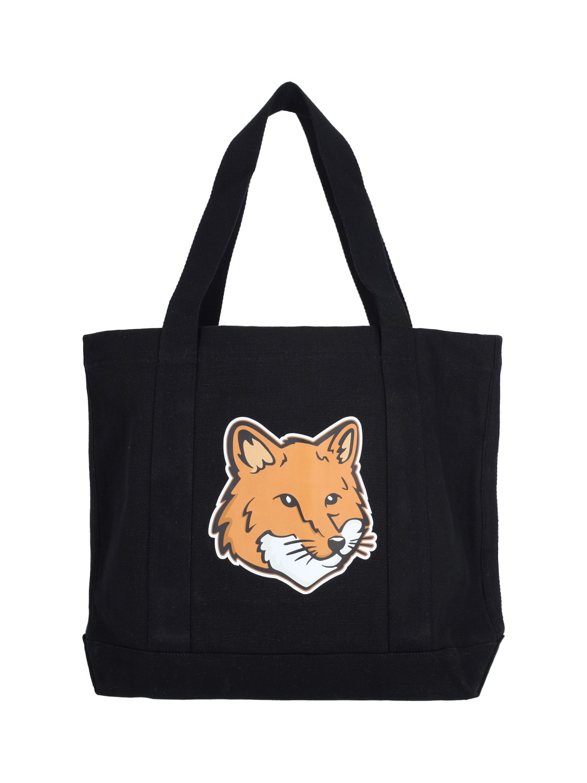 Maison Kitsuné Sturdy Canvas Bag With Wide Handles And Iconic Front Fox Head Detail In Black