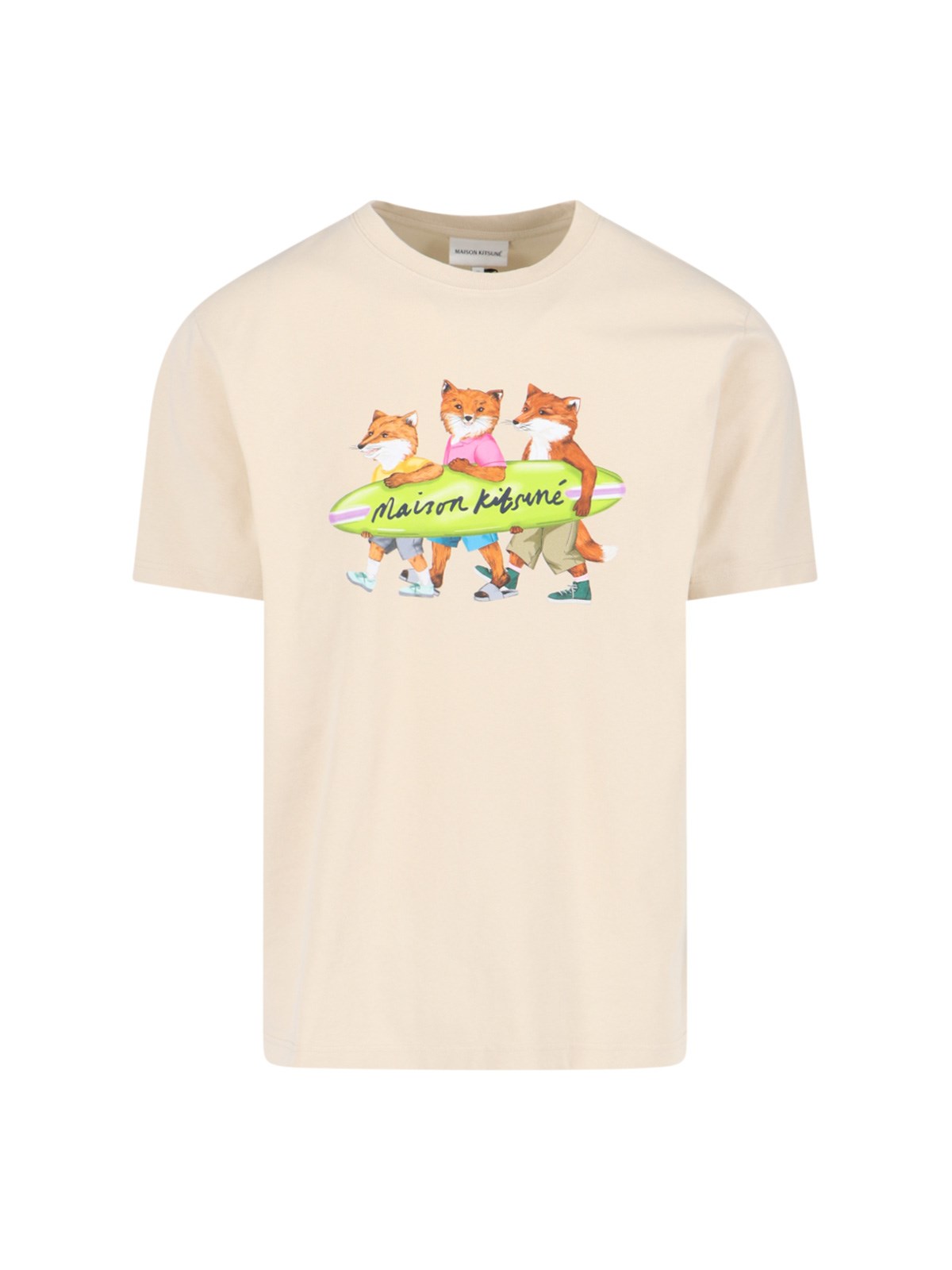 Shop Maison Kitsuné 'surfing Foxes' T-shirt In White