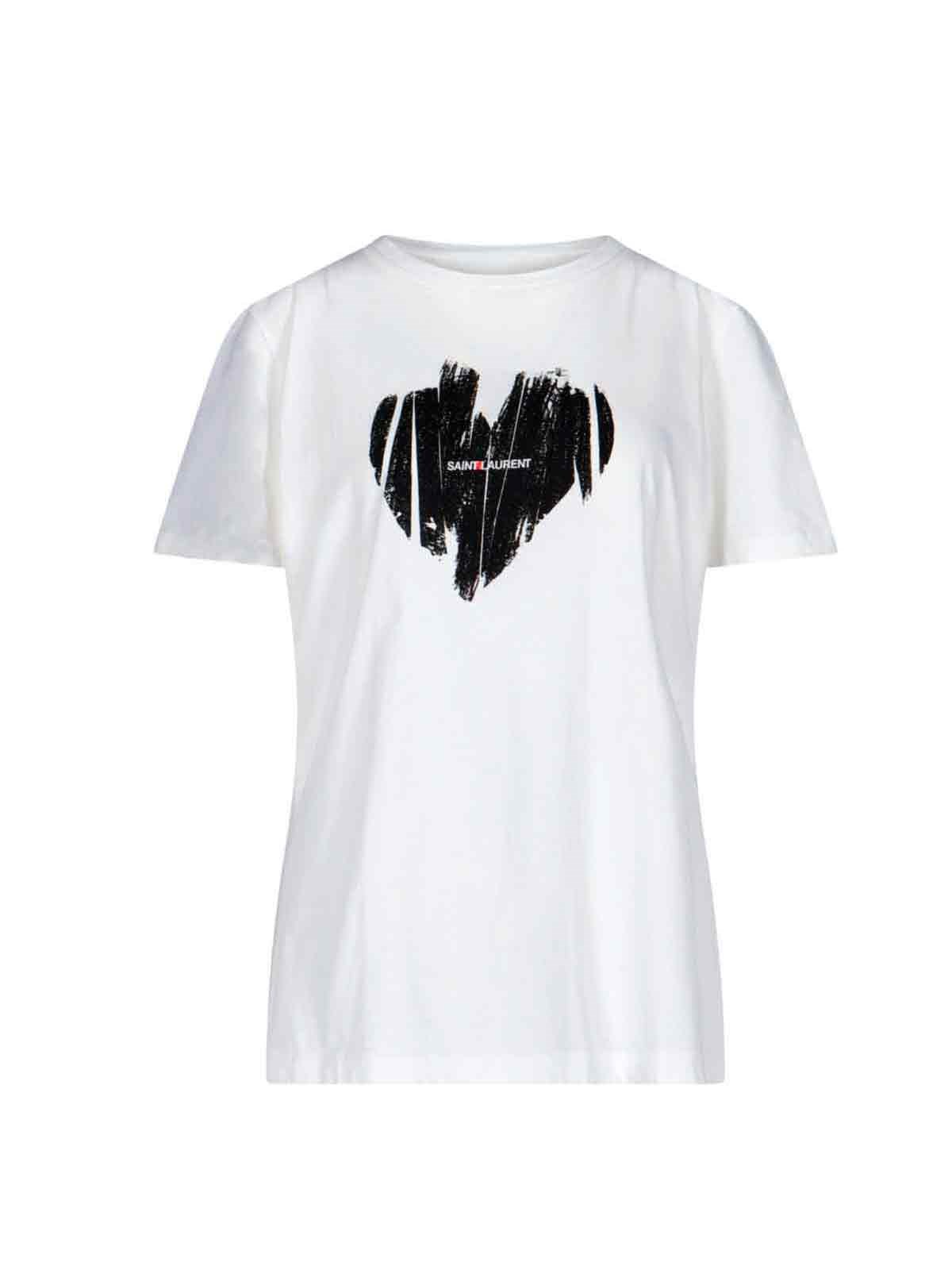 Shop Saint Laurent 'heart' Printed T-shirt In White