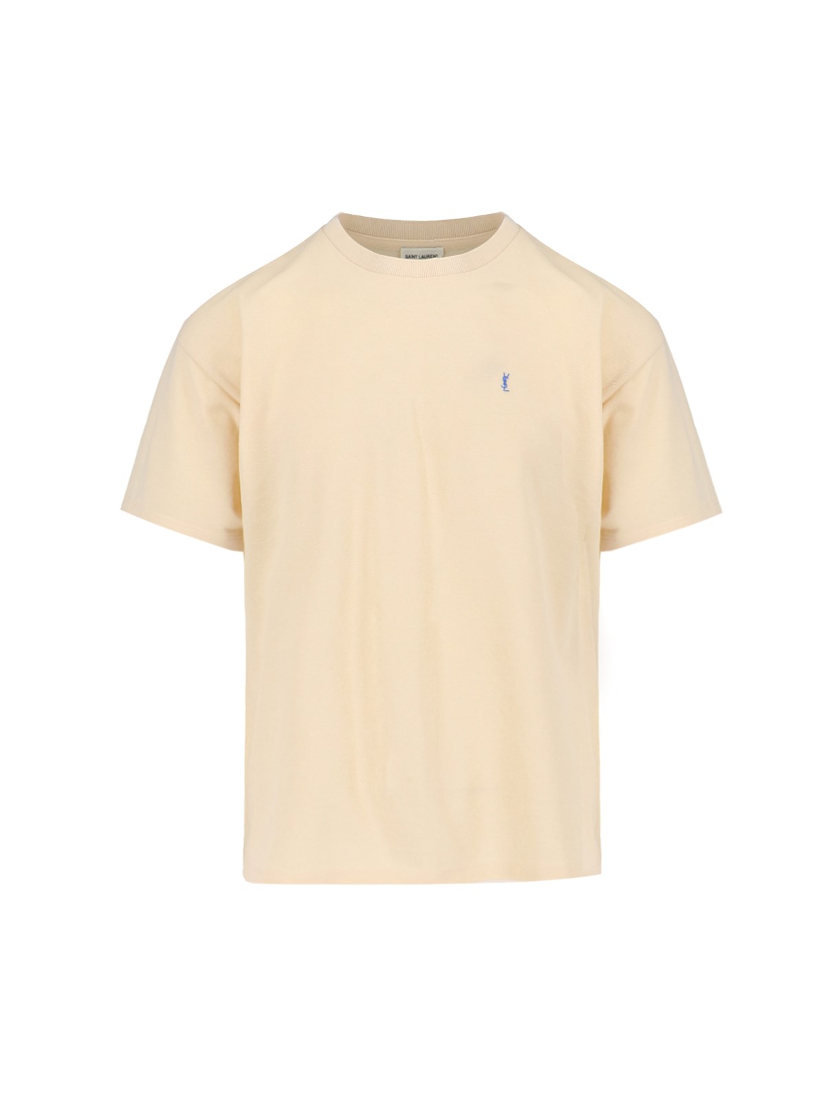Shop Saint Laurent Logo T-shirt In Cream