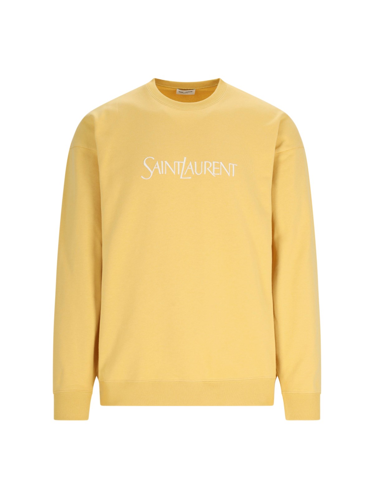 Shop Saint Laurent Logo Crew Neck Sweatshirt In Yellow