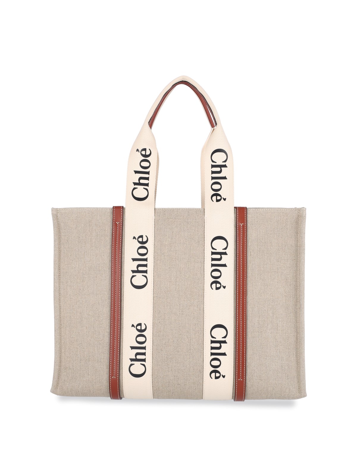 Shop Chloé 'woody' Midi Tote Bag In Beige