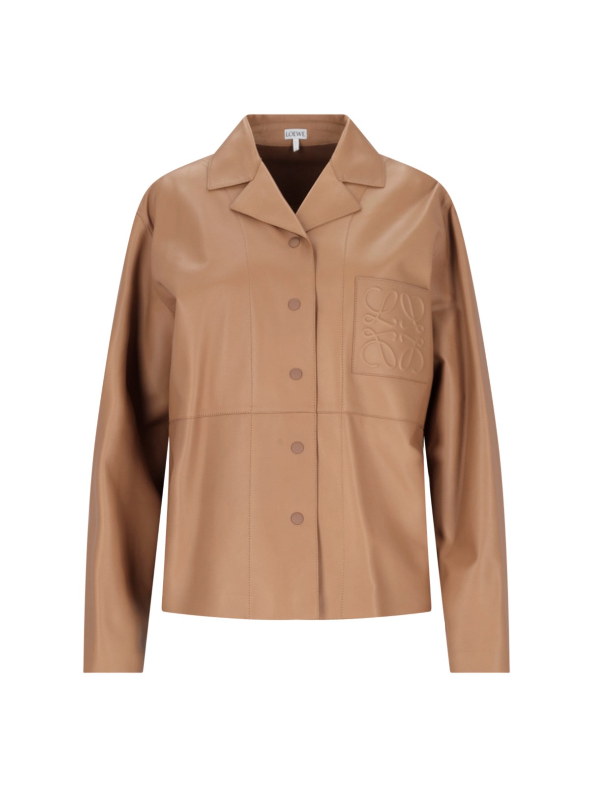 Shop Loewe Leather Shirt Jacket In Brown