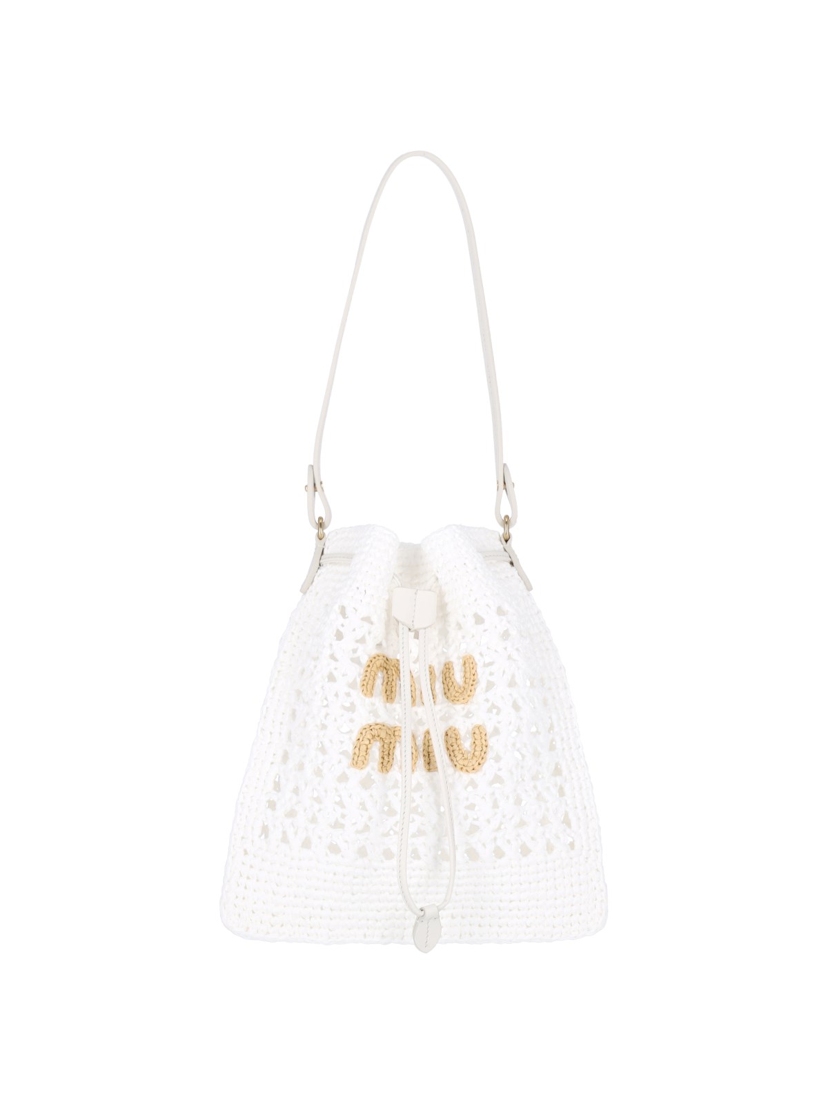 Shop Miu Miu Crochet Bucket Bag In White