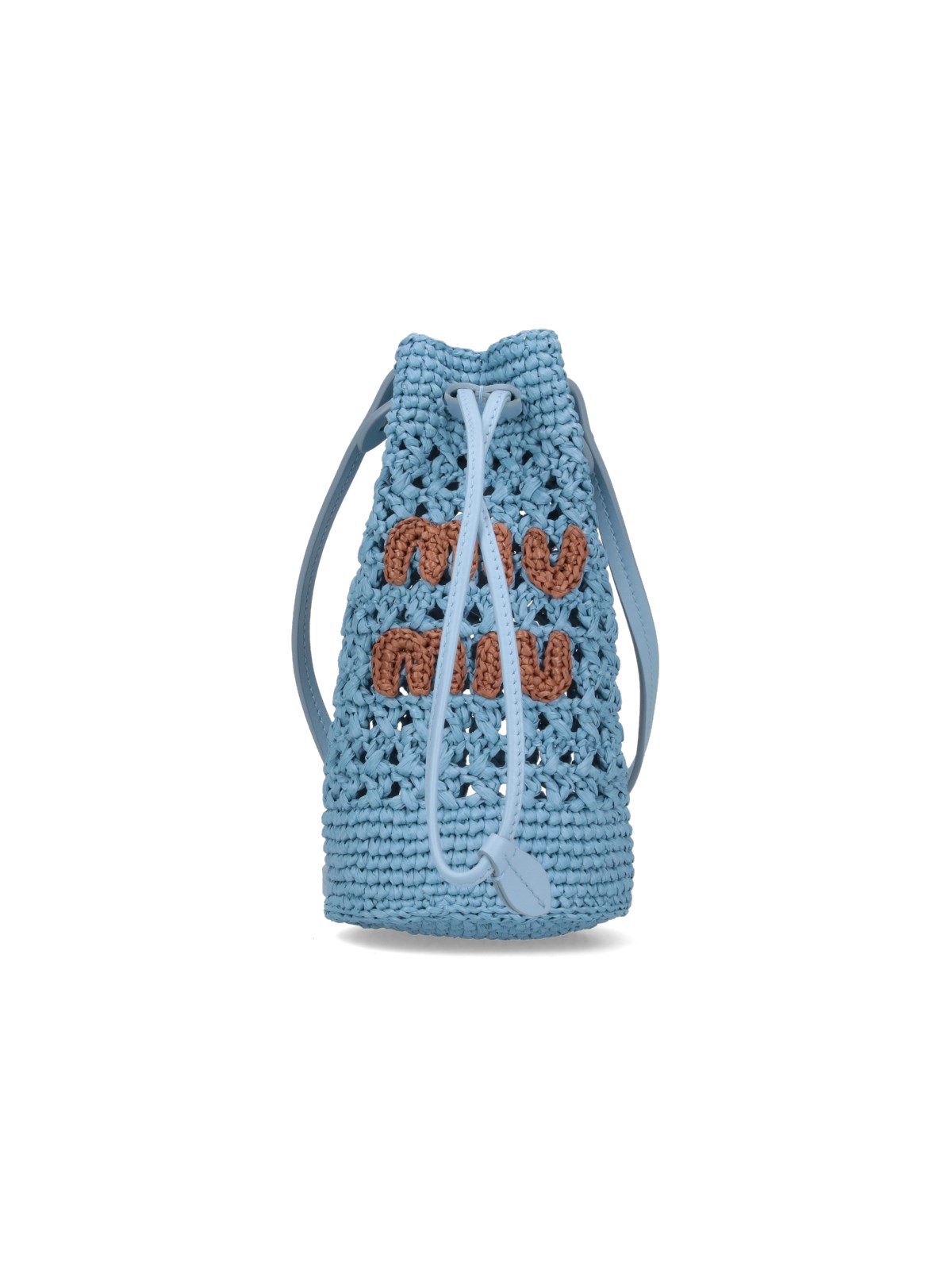 Miu Miu Raffia Bucket Bag In Light Blue