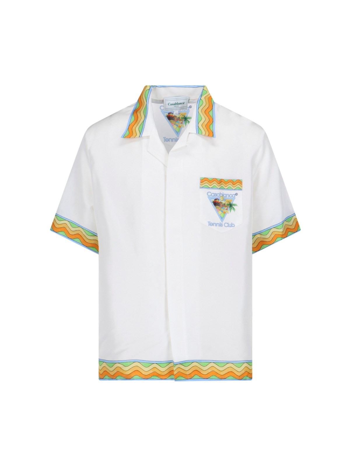 Shop Casablanca 'afro Cubism Tennis Club' Silk Shirt In White