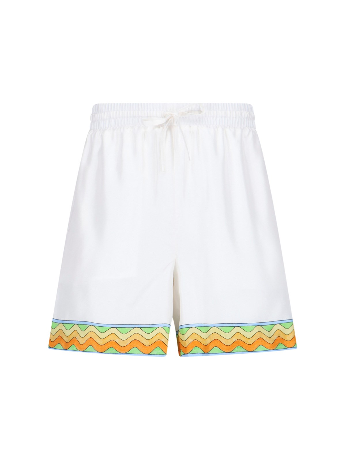 Shop Casablanca 'afro Cubism Tennis Club' Silk Shorts In White